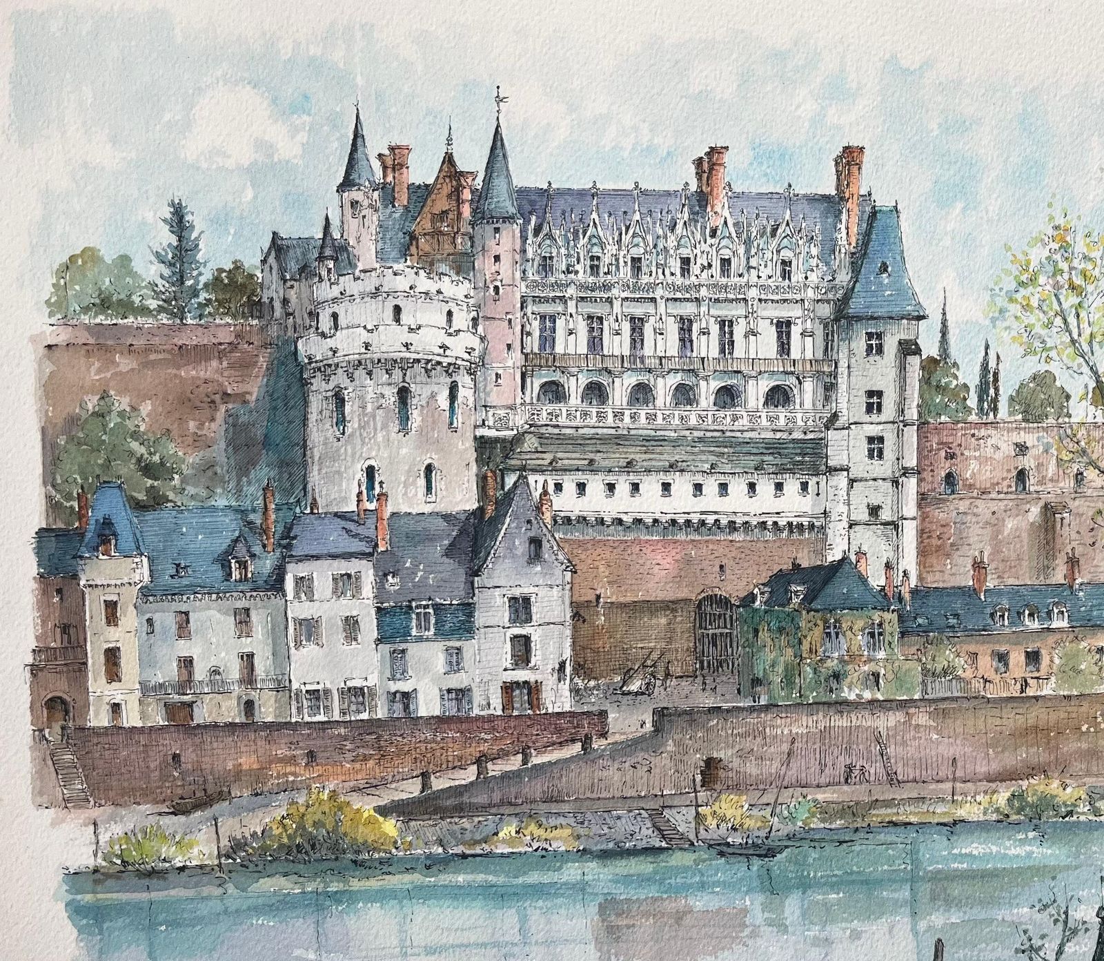 Robert Lepine (1929   2017)french Watercolor Of "Château D'amboise: Vue Générale"20th Century photo 835.0