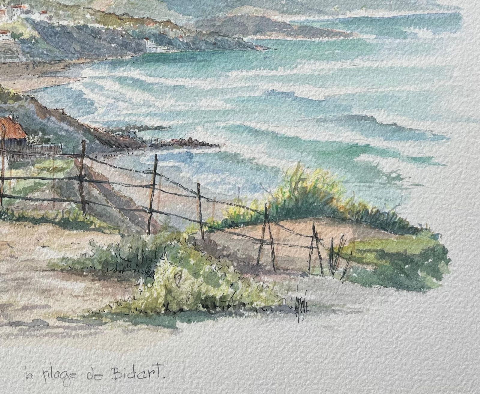 Robert Lepine (1929   2017)french Watercolor Painting Of “La Plage De Bidart” With Coastal Landscape20th Century photo for sale