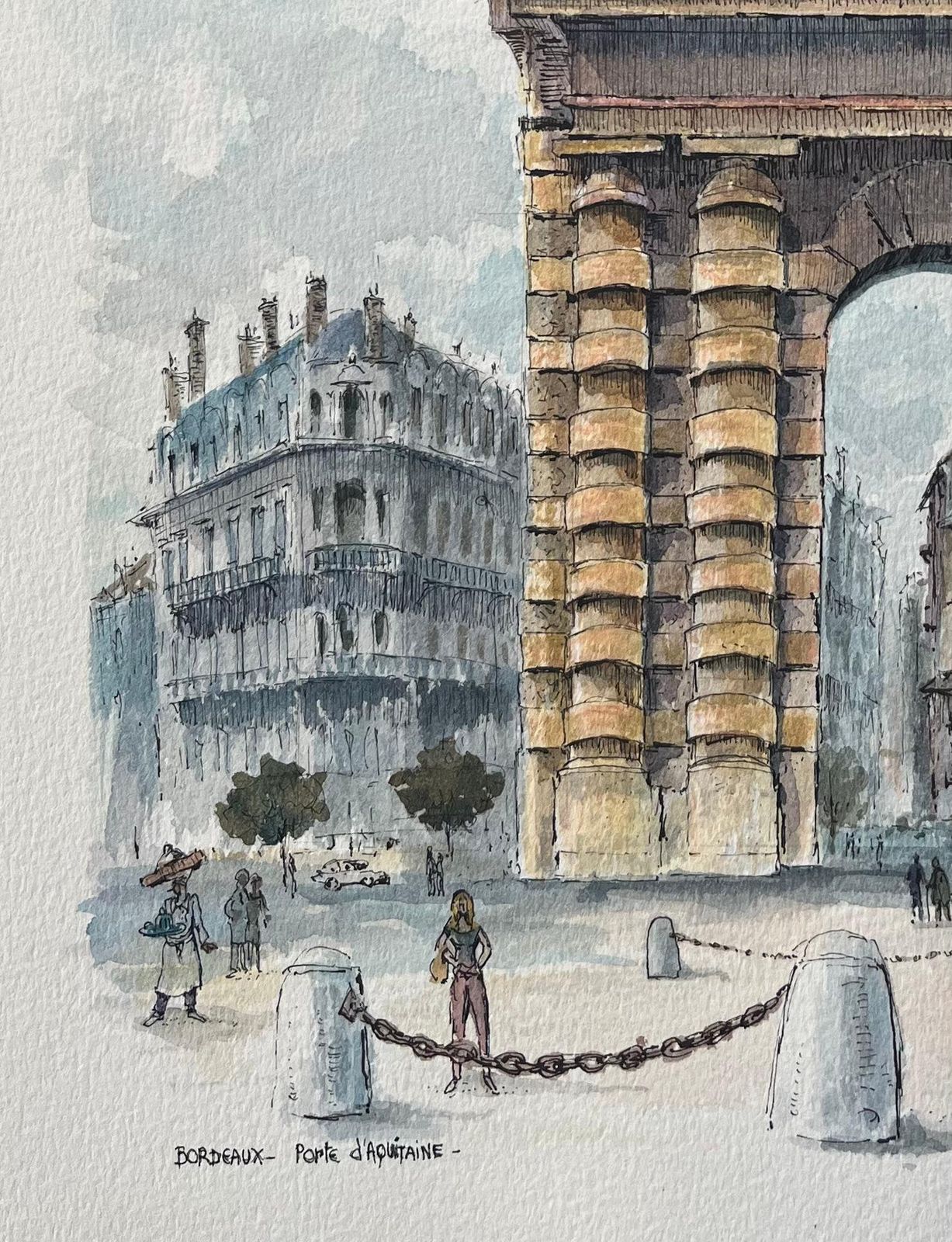 Robert Lepine (1929   2017)french Watercolor Of "Porte D’aquitaine, Bordeaux" With Cityscape Details20th Century photo Art