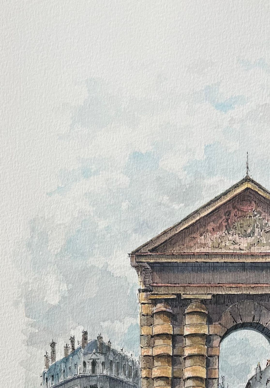 Robert Lepine (1929   2017)french Watercolor Of "Porte D’aquitaine, Bordeaux" With Cityscape Details20th Century photo vinterior