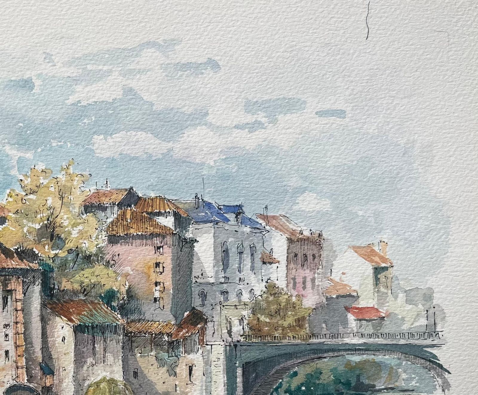 Robert Lepine (1929   2017)french Watercolor Painting Of Mont De Marsan In Landes20th Century photo vinterior