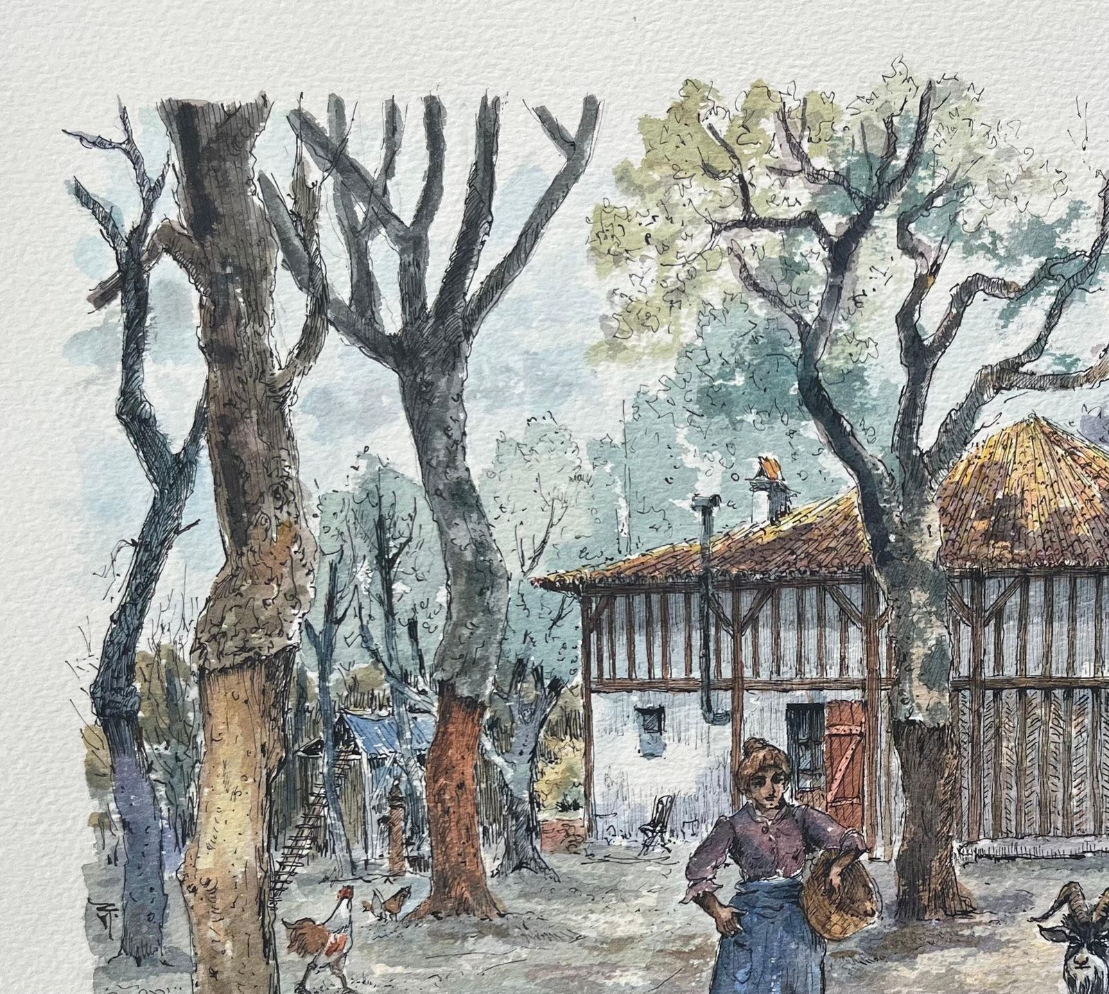 Robert Lepine (1929   2017)french Watercolor Painting Of A Traditional Ferme Landaise20th Century photo vinterior