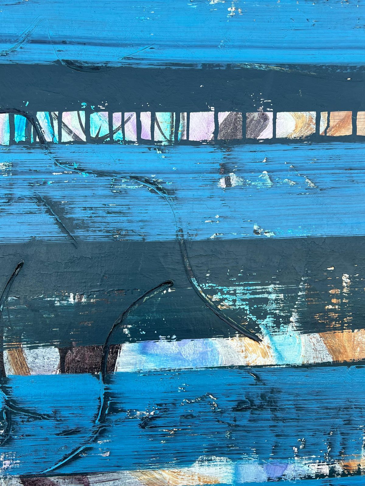 Gilbert Pelissier1960's French Huge Abstract Painting Layers Blue Abstract Textural Composition1968 photo for sale