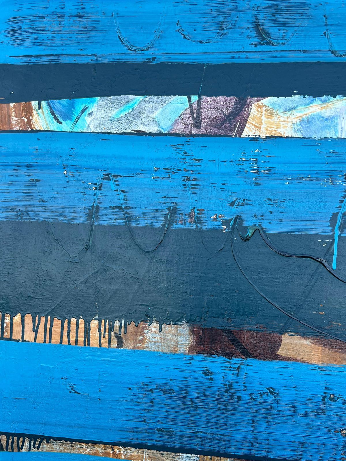 Gilbert Pelissier1960's French Huge Abstract Painting Layers Blue Abstract Textural Composition1968 photo 1832.0