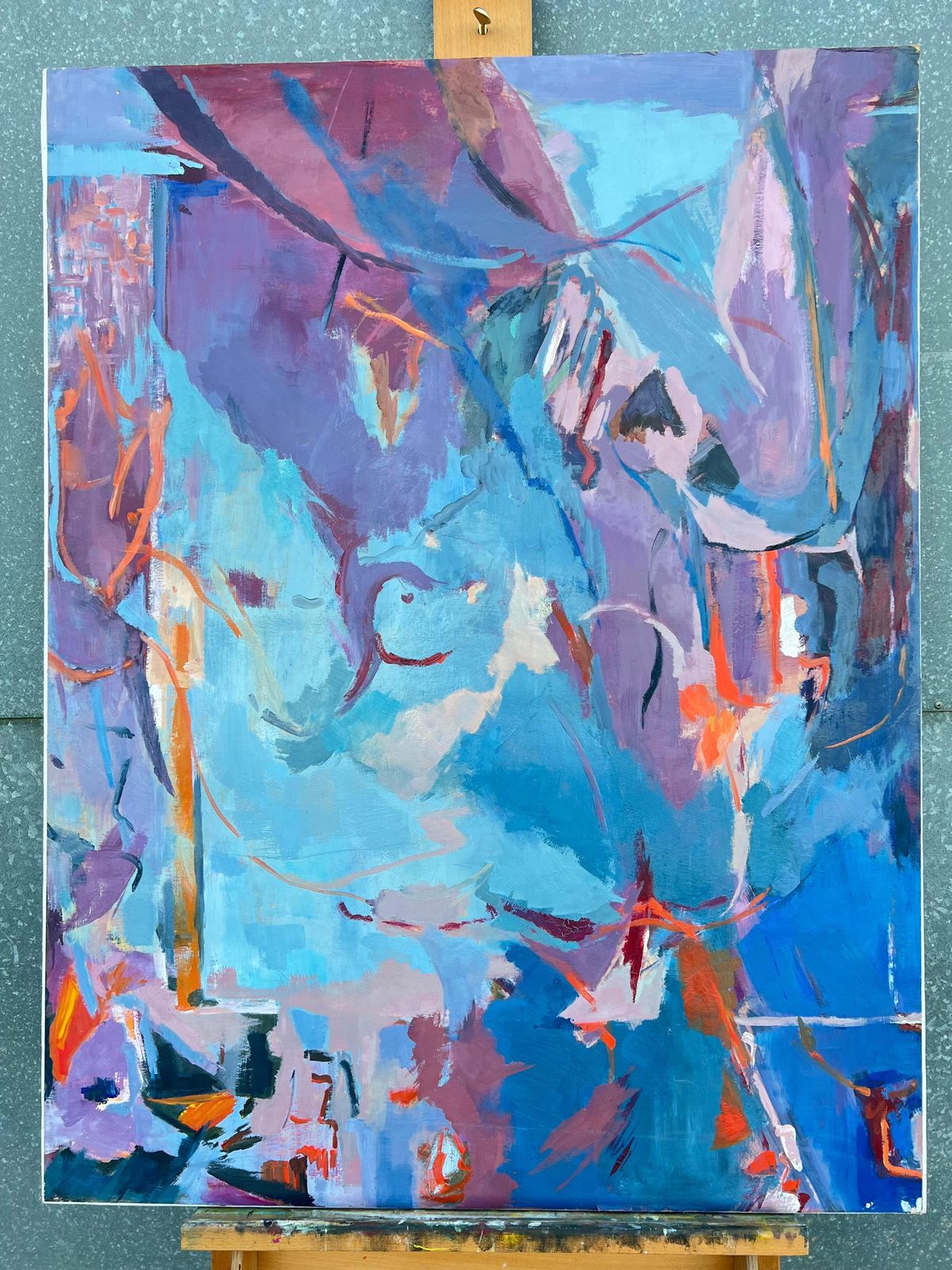Marie Deloume (French Born 1942)huge French 20th Century Blue & Purple Abstract Expressionist Painting photo for sale