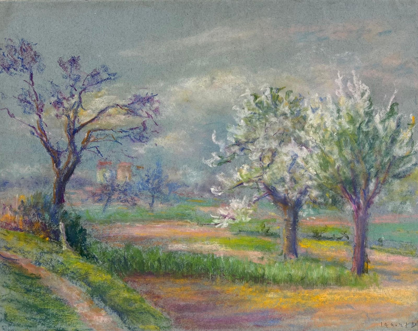Regine Davidspring Awakening Blossoming Trees Under A Moody Sky In A Pastel Landscape1947