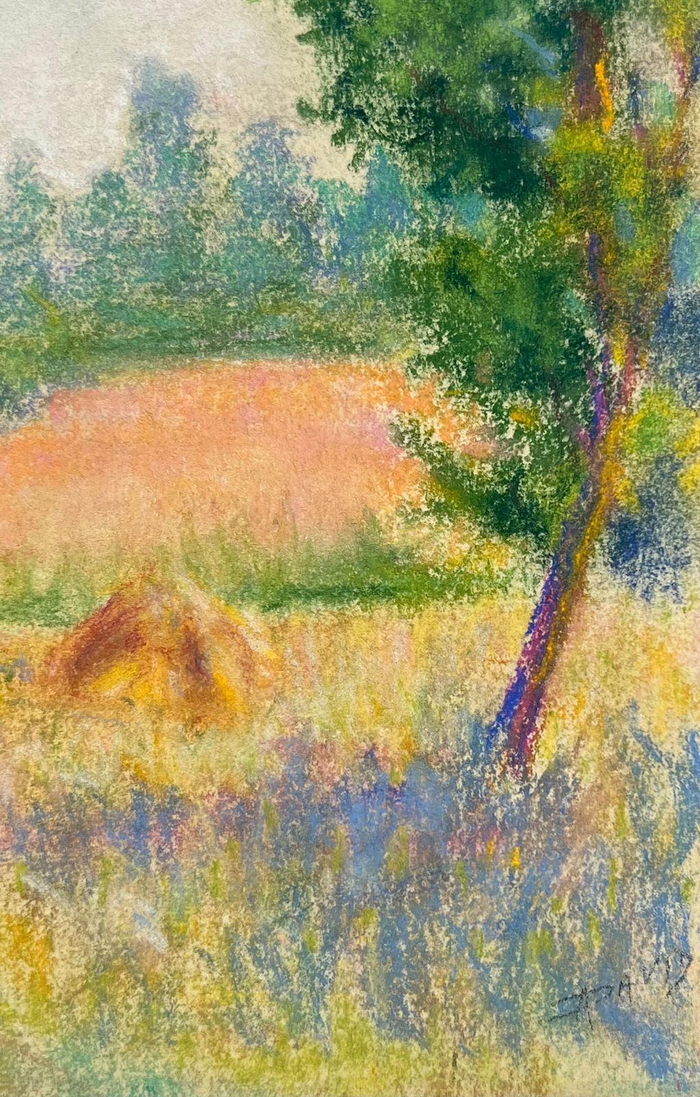 Regine Davidmid 20th Century Harvest Hues Pastel Landscape Of Haystacks And Fields At Dawn1947 photo 331.0