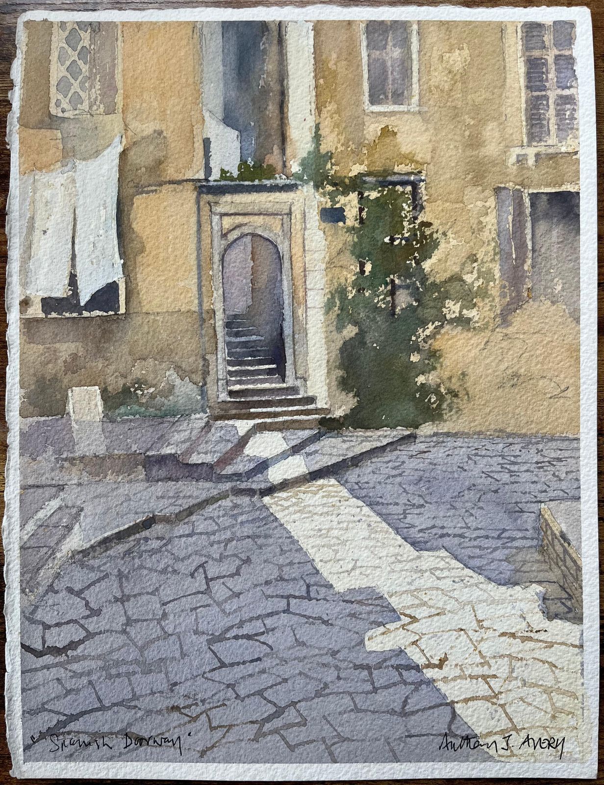 Anthony Averybritish Watercolor Of A Stone Courtyard And Rustic Spanish Doorway photo furniture