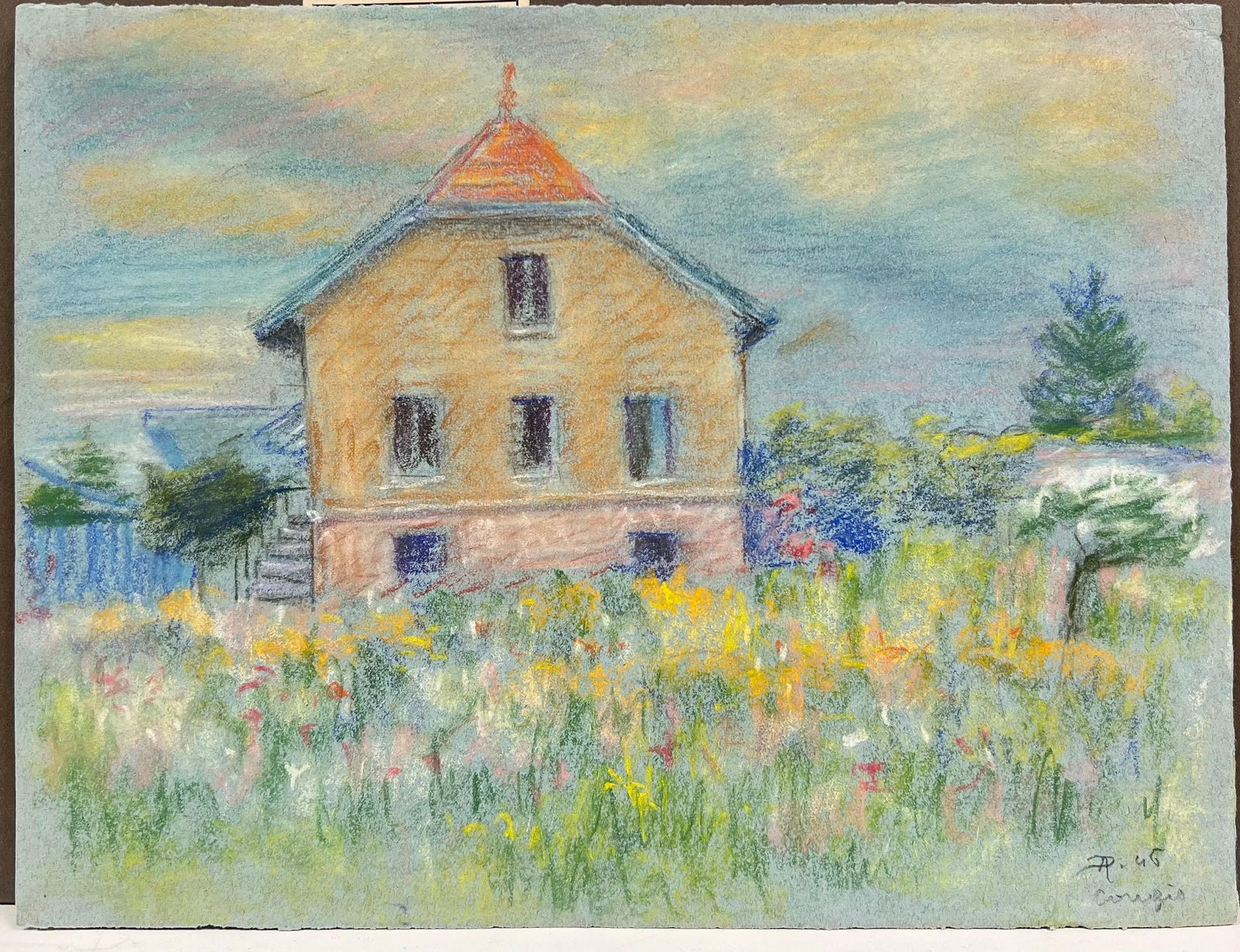 Regine Davidmid 20th Century French House In A Summer Meadow A Pastel Landscape1947 photo furniture
