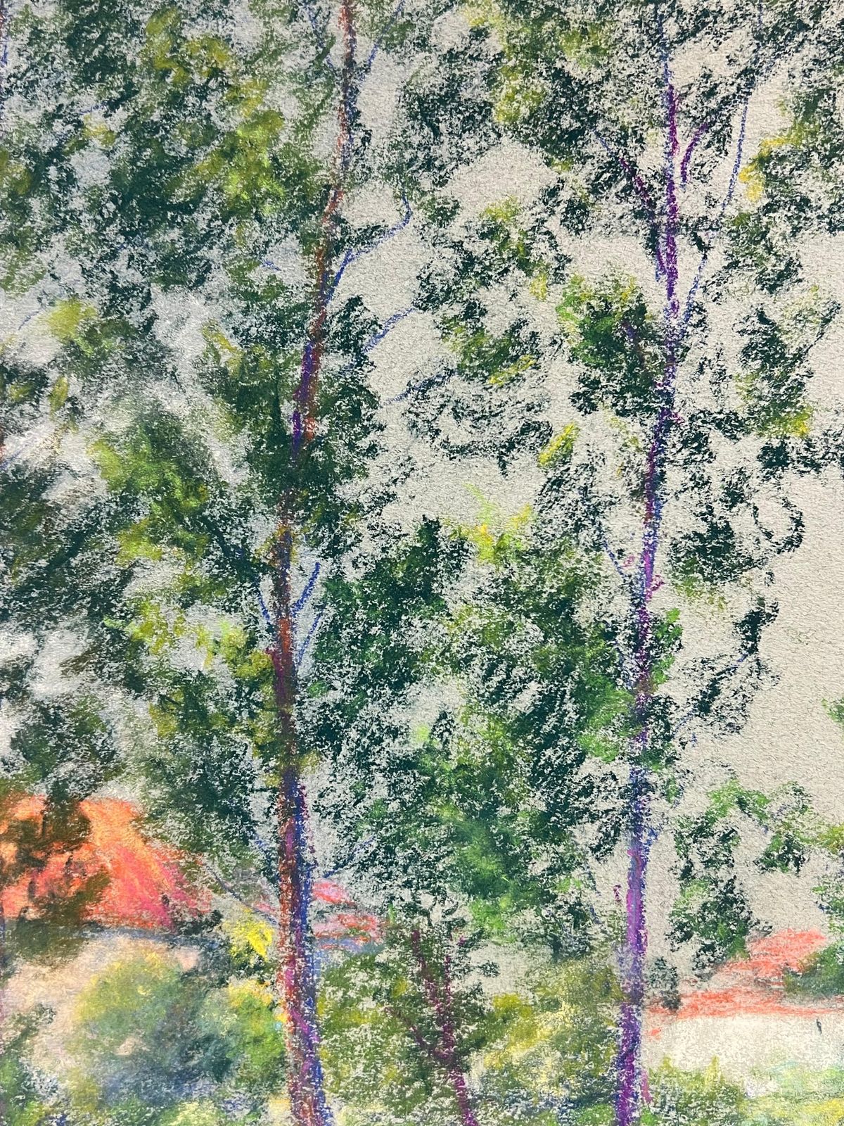 Regine Davidmid 20th Century French Pastel Landscape Of A Village Church Among Trees1967 photo Art