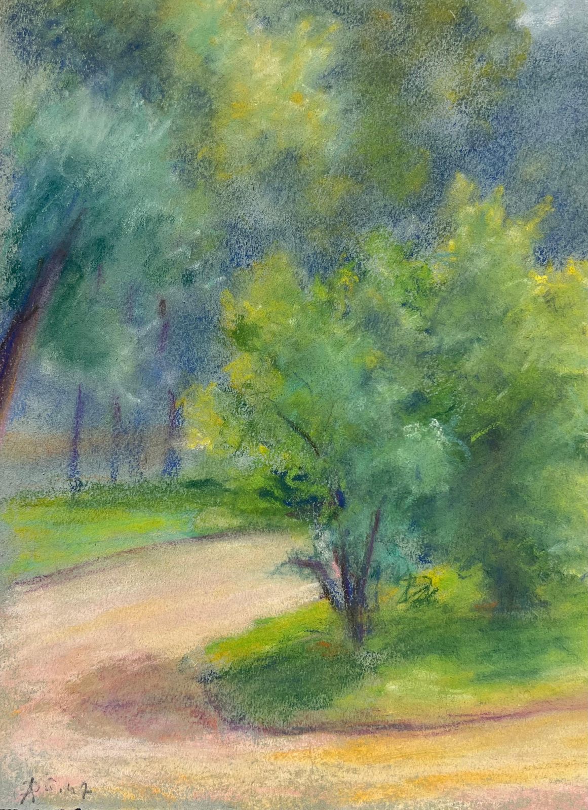Regine Davidmid 20th Century Sunlit Path Through A Verdant Park: A Pastel Landscape Of Trees1947 photo vinterior