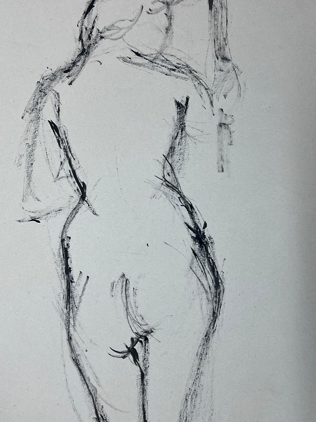 French Schoolfrench Expressive Charcoal Sketch Of A Standing Nude Figure photo Art