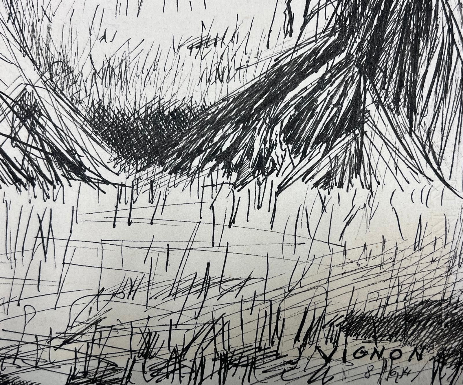 Josine Vignonink Drawing Of Harvested Sheaves In An Expansive Countryside Landscape1950s photo for sale