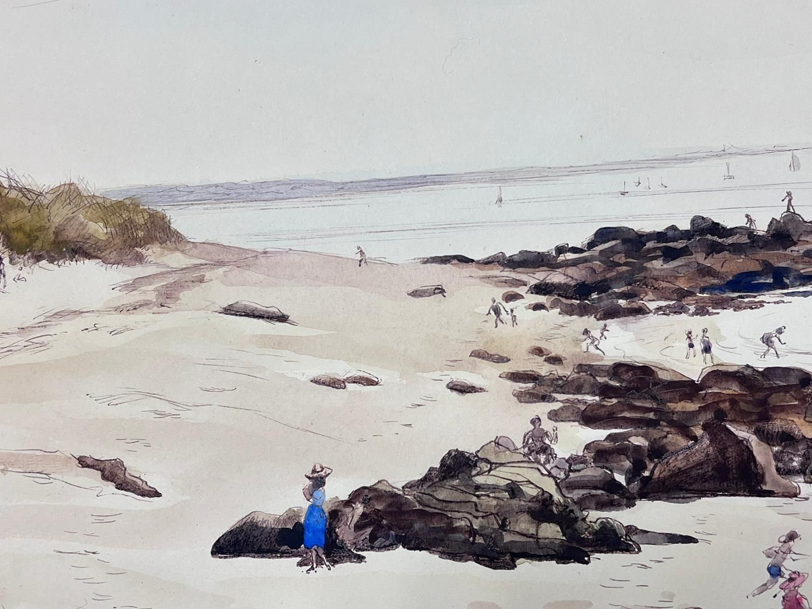 Josine Vignonbeach Scene With Figures Enjoying The Shoreline Gentle Waves Sailing Boats1950s photo 402.0