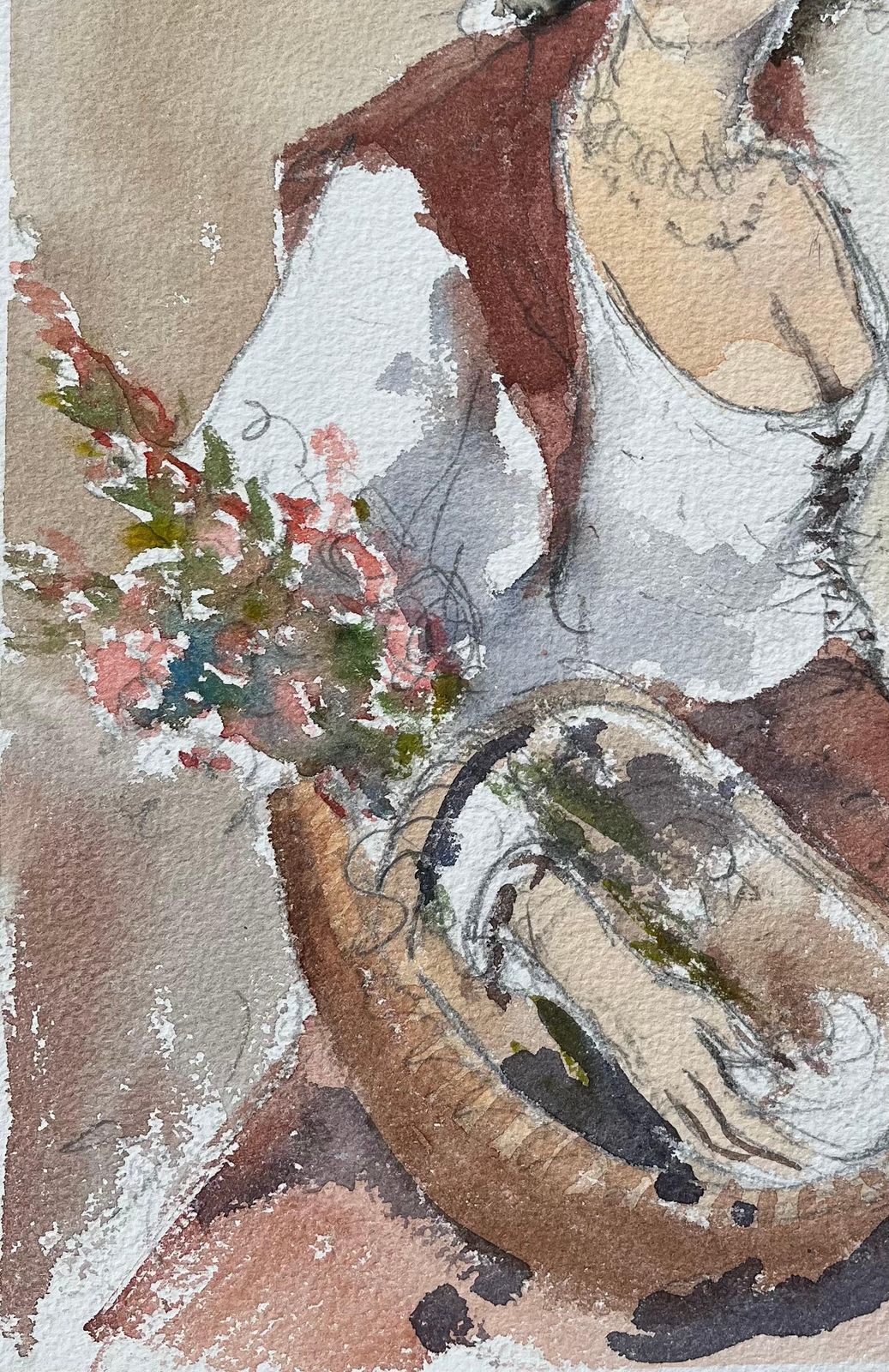 Anthony Averybritish Original Watercolor Portrait Of A Woman With Flowers photo Art