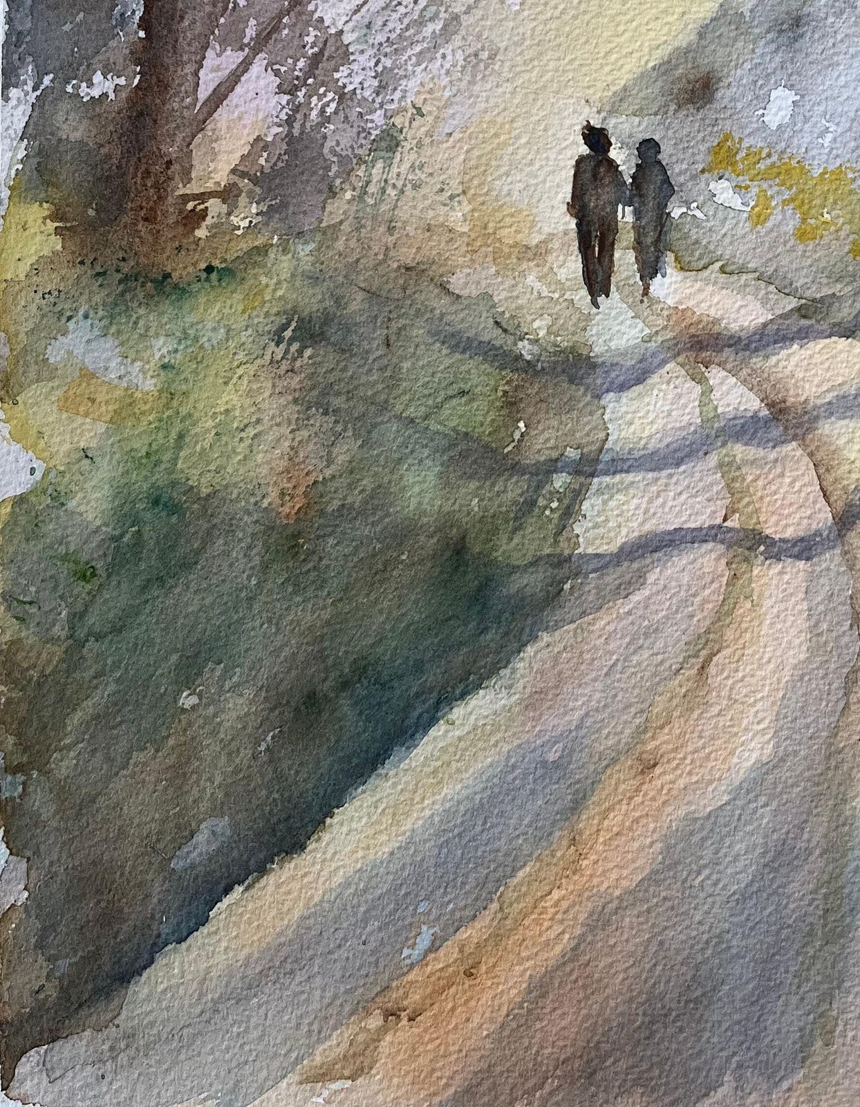 Anthony Averybritish Watercolor Landscape With Two Figures On A Country Path At Sunrise photo vinterior