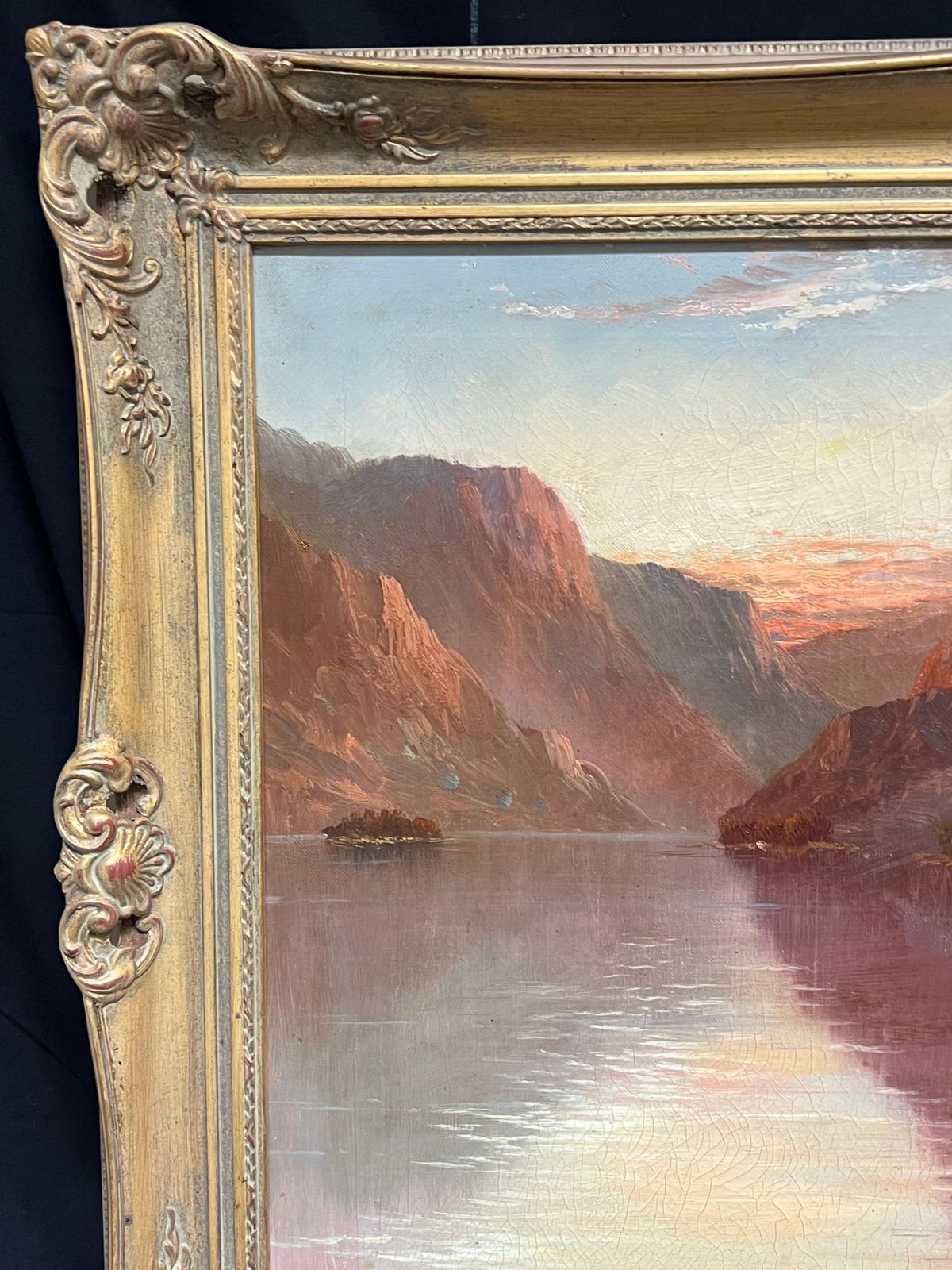 1674.0 F. E. Jamiesonsunset Antique Scottish Landscape Signed Oil Painting Cottage By Highland Loch1920's photo