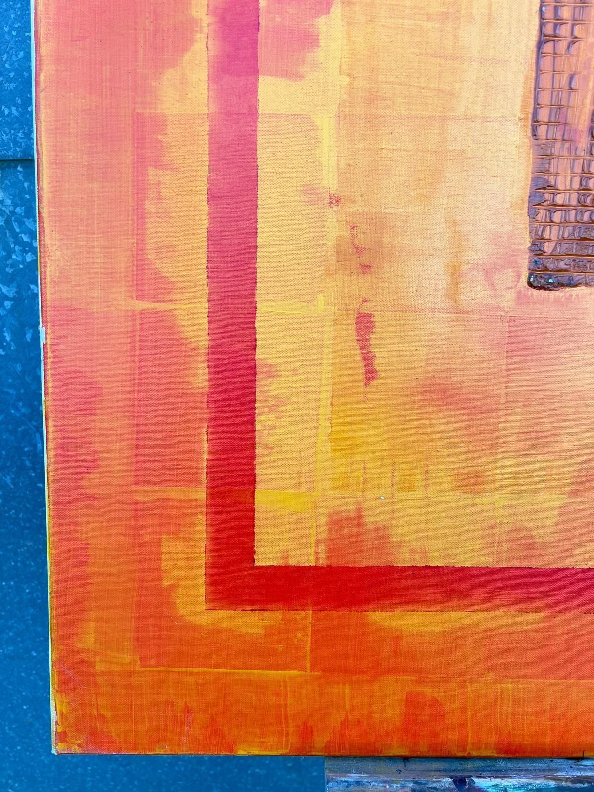 Jacques Coulais (1955 2011)very Large French Expressionist Abstract Original Painting Bright Orange Colors20th Century photo vintage