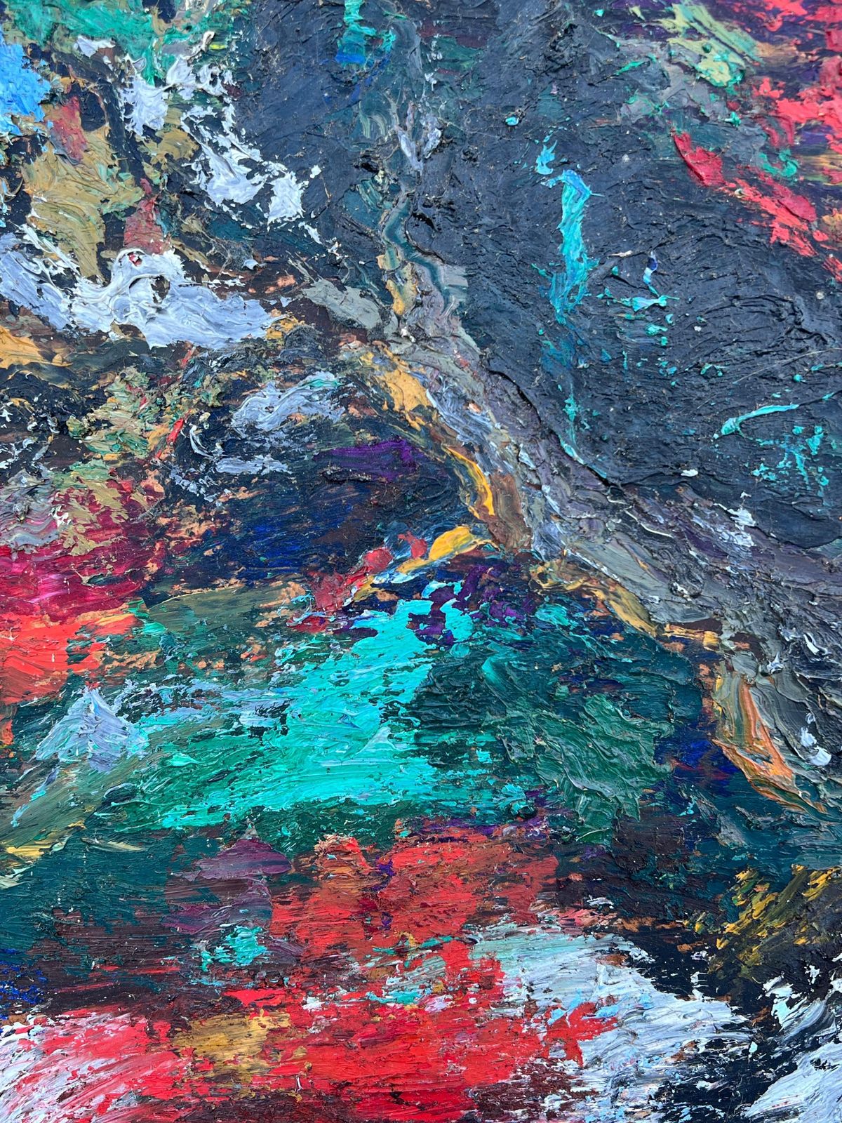 French Cubist 1950's1950's French Thick Impasto Oil Painting Abstract Bold Textures Vibrant Colours1950's photo for sale