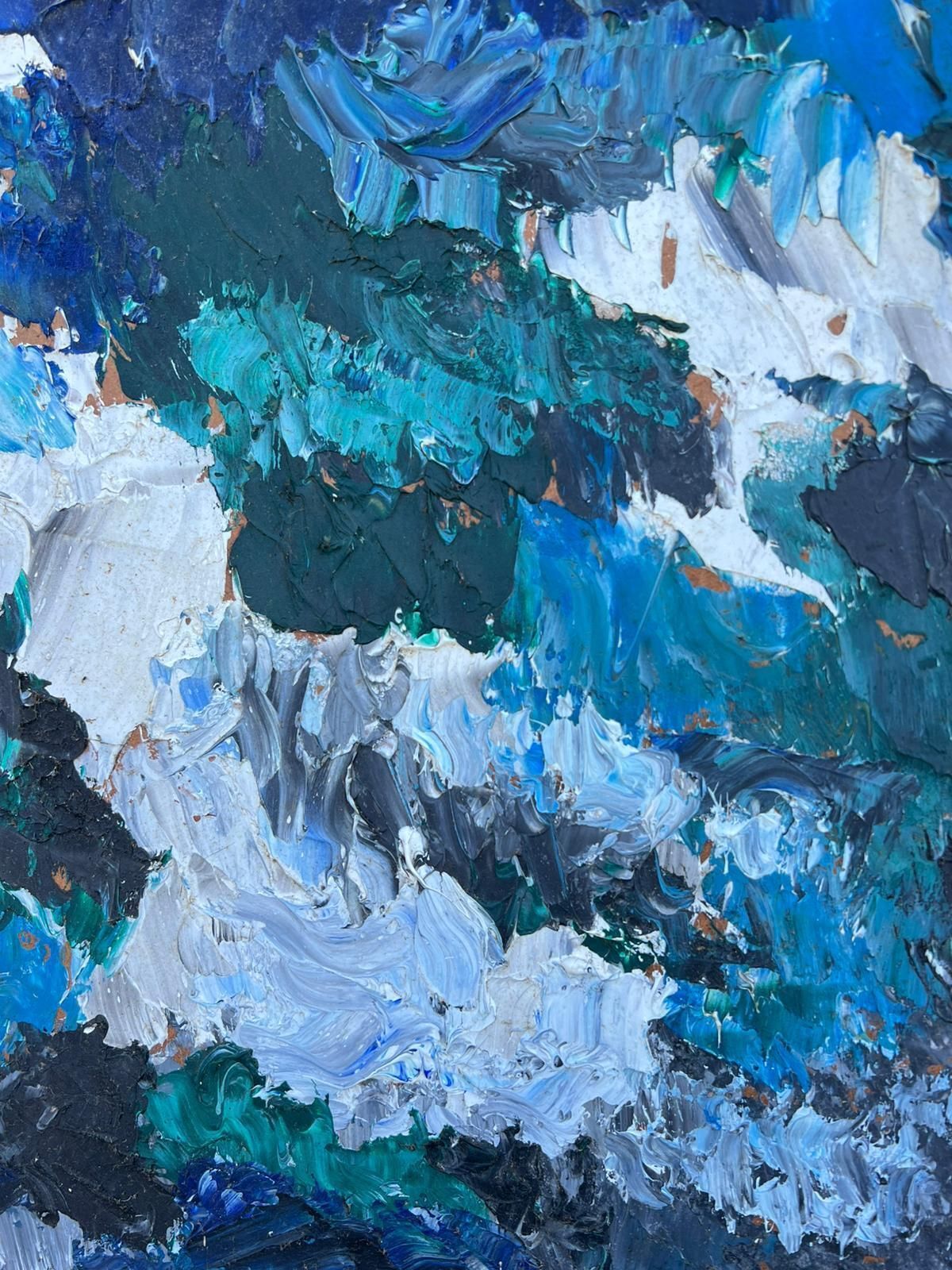 French Cubist 1950'sabstract Seascape Bold Brushstrokes Thick Shades Blue & Grey French Mid 20th Oil1950's photo buy