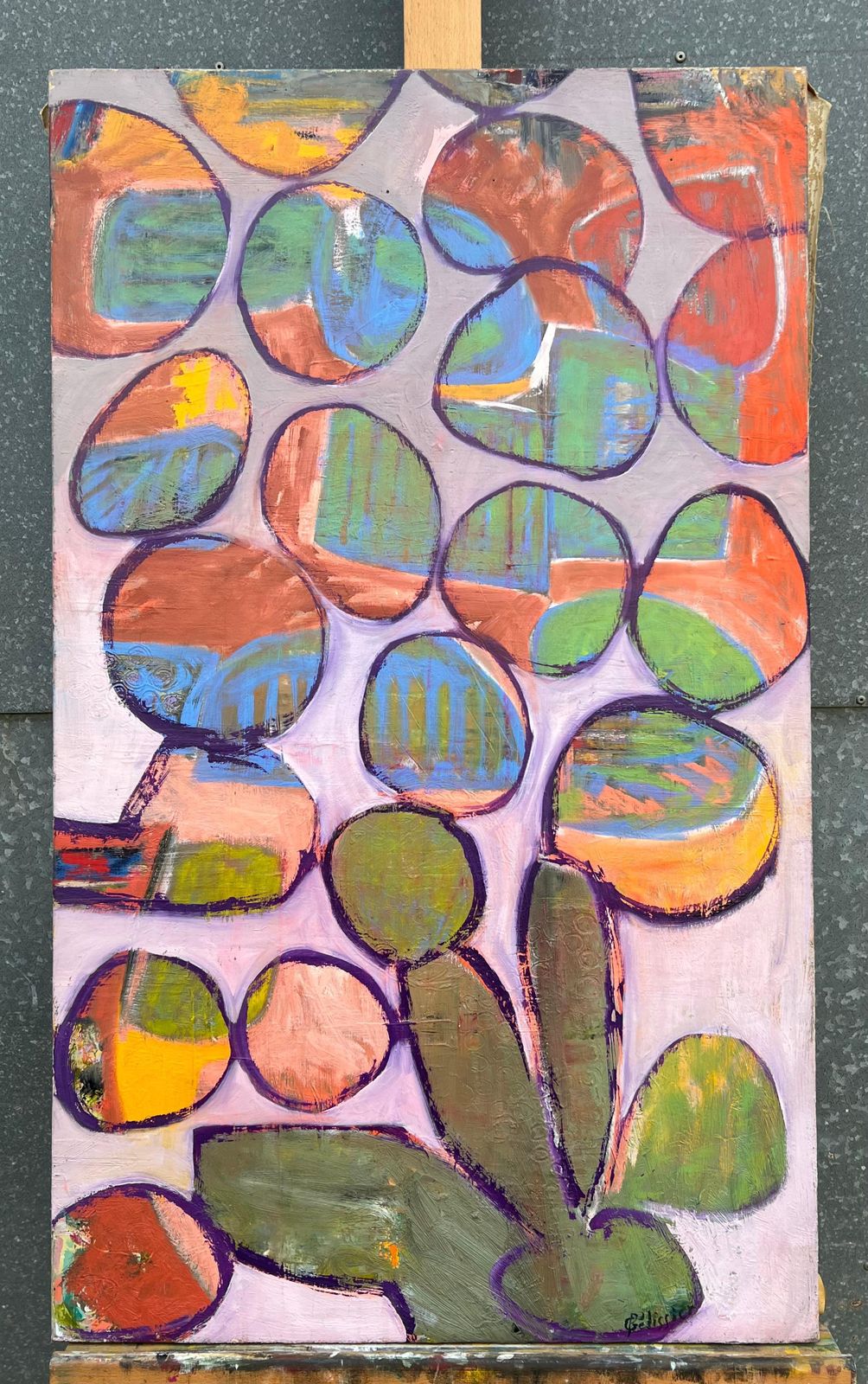 Gilbert Pelissierfrench 20th Century Oil Pink Bright Bubble Of Colors Abstract Organic Forms1982 photo furniture