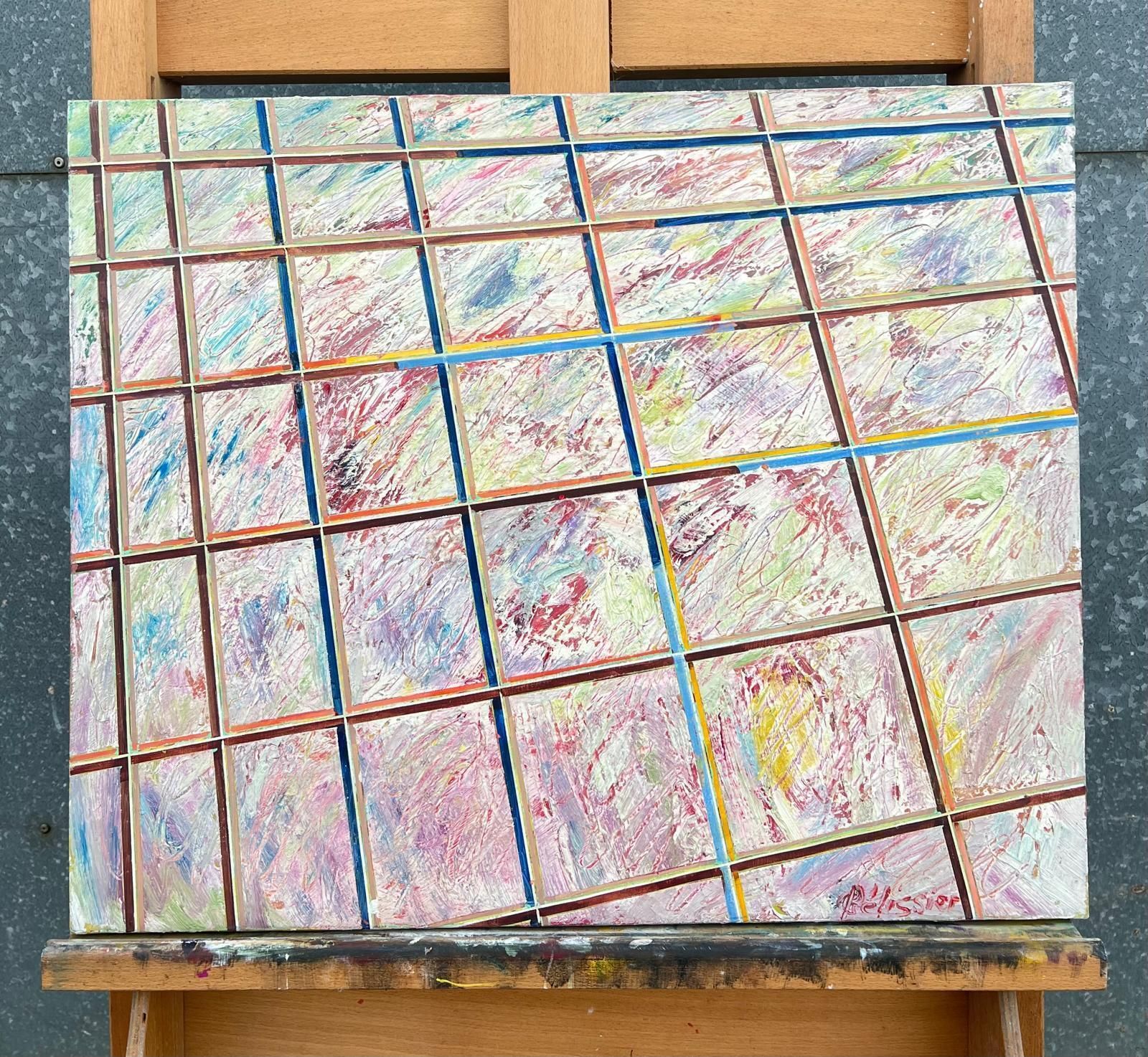 Gilbert Pelissierfrench 20th Century Abstract Textured Pastel Grids Intersecting Lines Oil1982 photo furniture