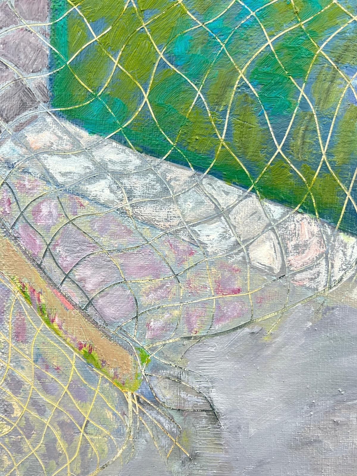 Gilbert Pelissierhuge French 20th Century Painting Sunlit Sea And Netting Over Abstract1984 photo for sale