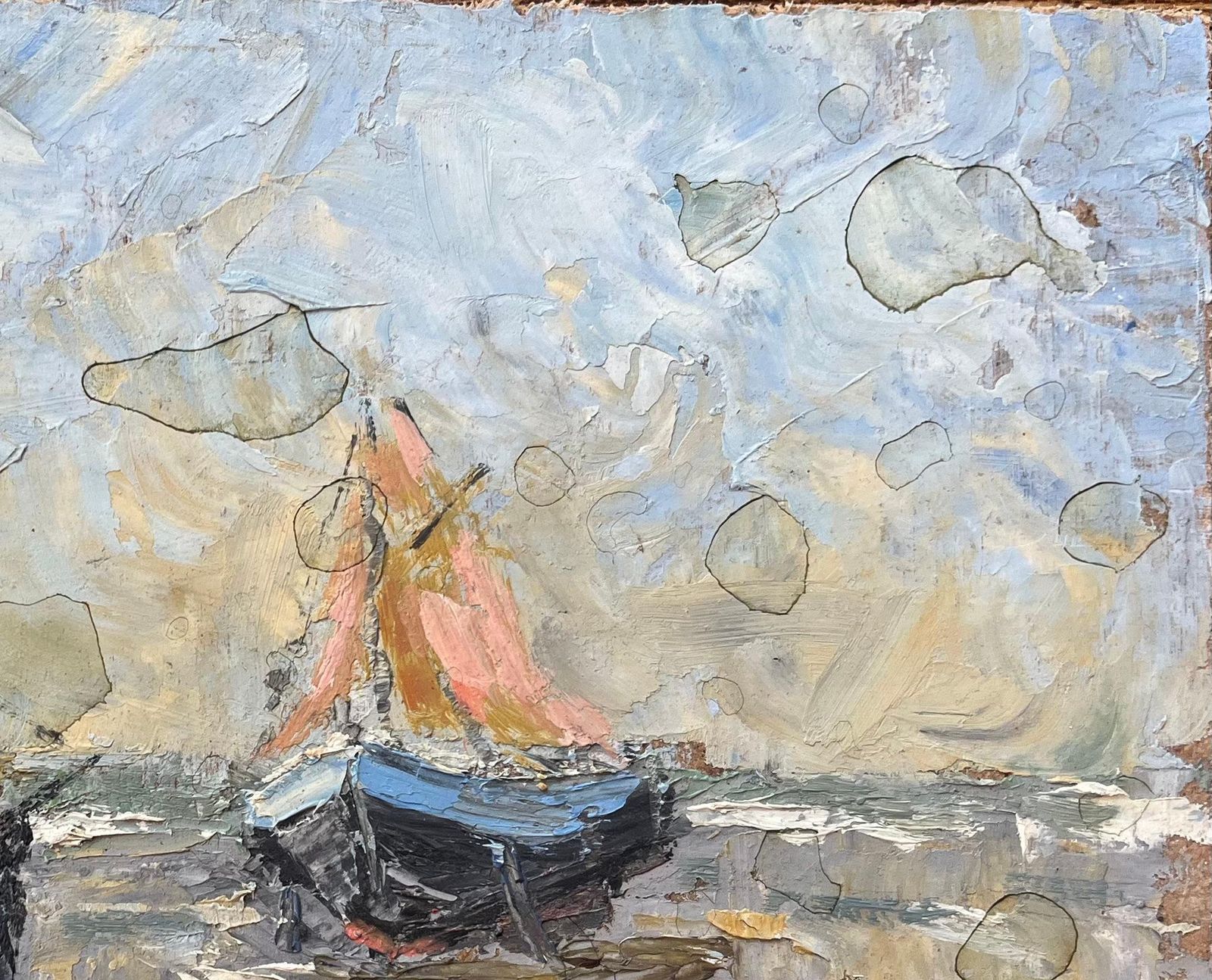 Fanch Lelfrench Impressionist Oil Painting Of Boats At Low Tide photo vinterior