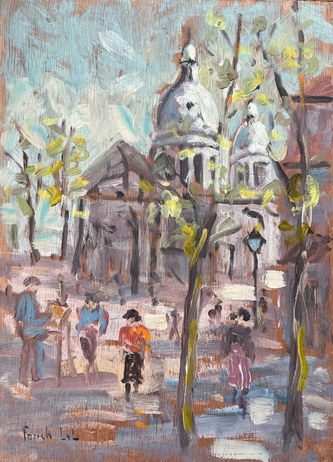 Fanch Lelfrench Impressionist Oil Painting Of Basilica Of Sacré Cœur And Street Scene