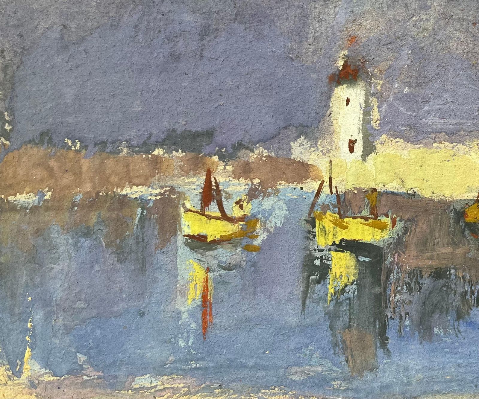 Fanch Lelfrench Impressionist Oil Painting Of Boats In A Harbor At Dusk photo Art