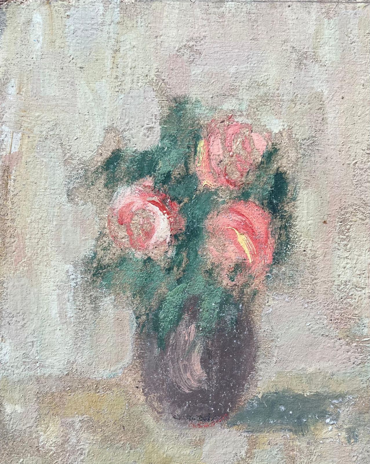 Fanch Lelfrench Impressionist Oil Painting Of Still Life Of Pink Roses In A Vase photo 413.0