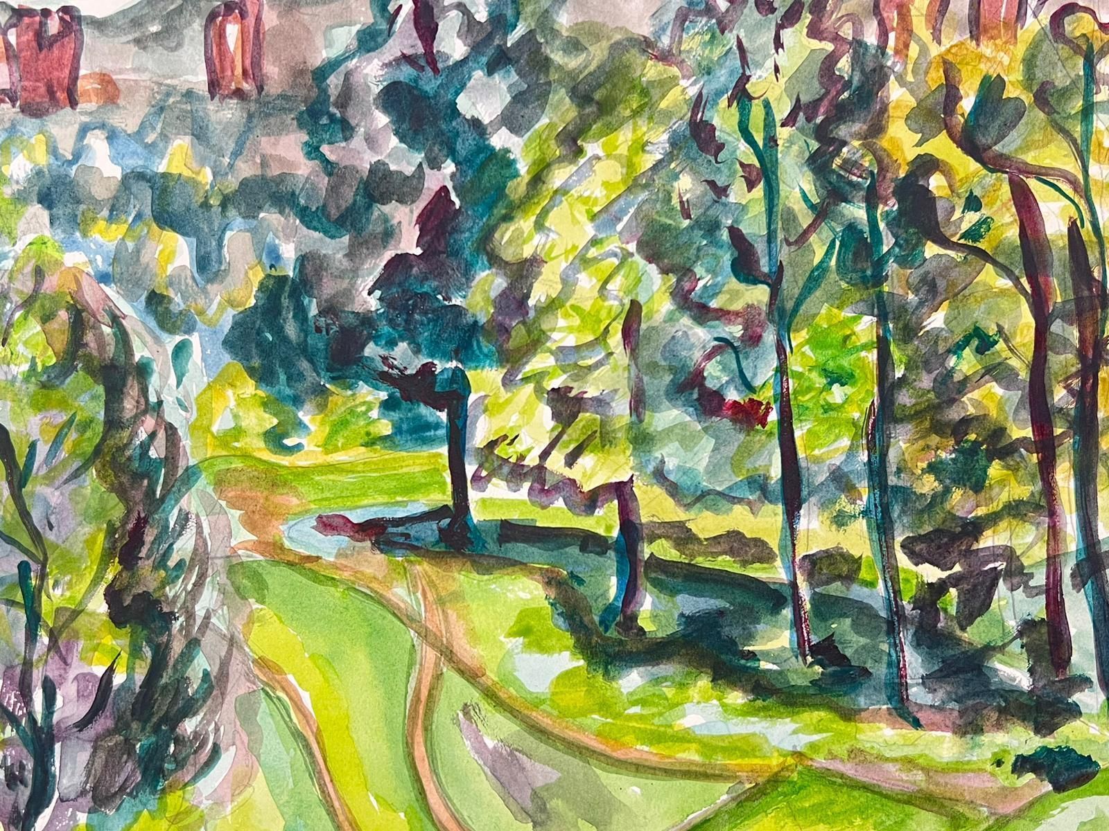 Marjorie Schiele (1913 2008)vibrant Watercolor Landscape Of A Sunlit Forest And Rolling Hills photo 265.0