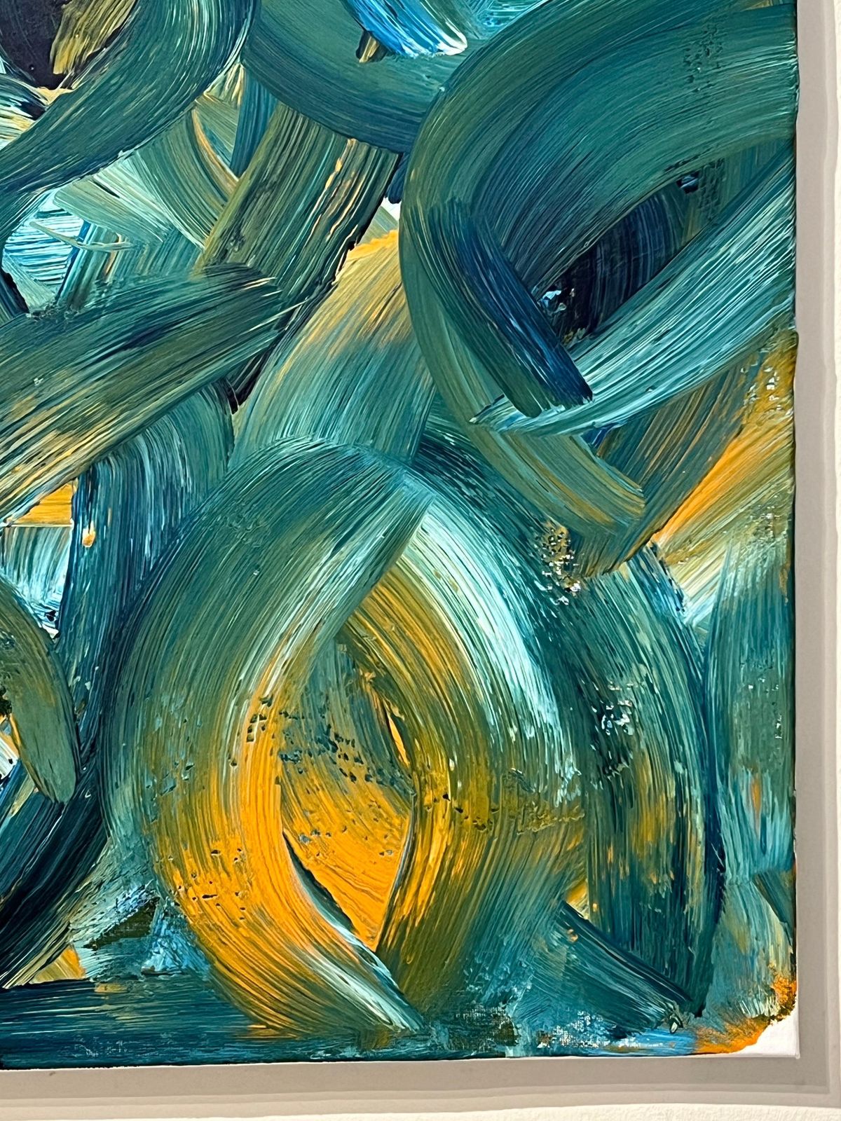 photo furniture Sally Bradshawbritish Abstract Painting Contemporary Bold Brushstrokes In Teal Blue And Yellowc.2024