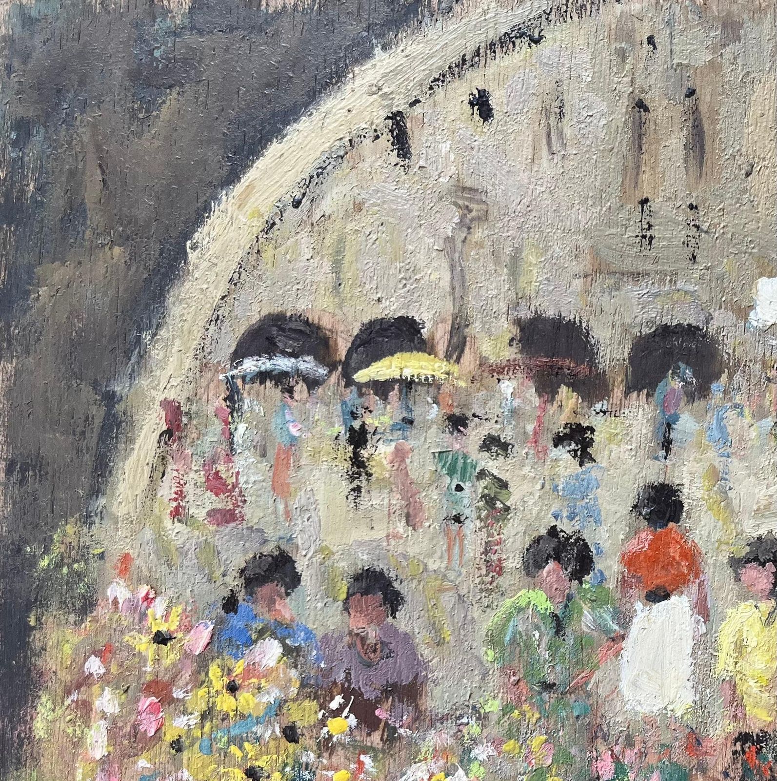 Fanch Lelfrench Impressionist Oil Painting Of A Bustling Flower Market With Figures photo Art