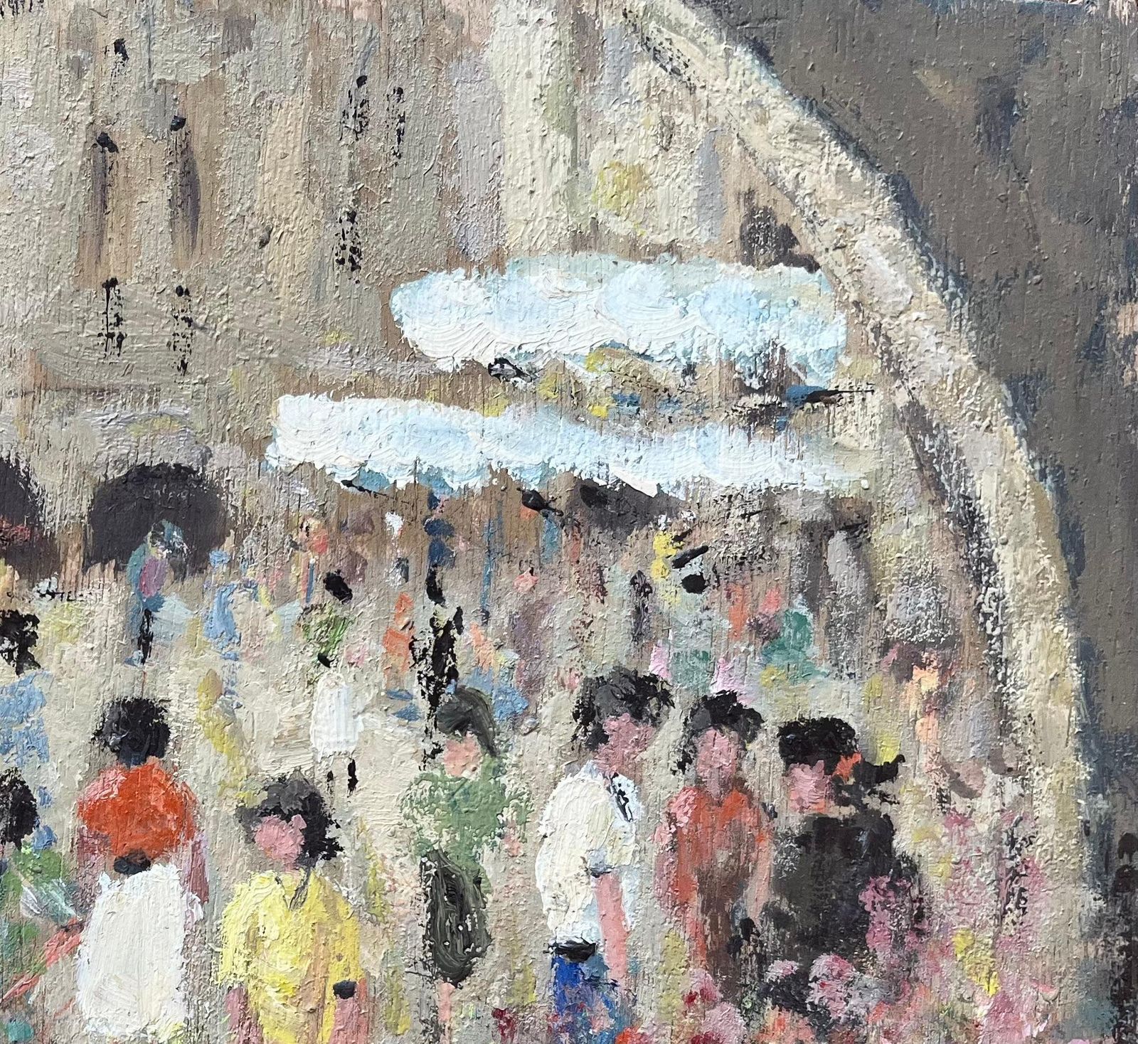 Fanch Lelfrench Impressionist Oil Painting Of A Bustling Flower Market With Figures photo 479.0