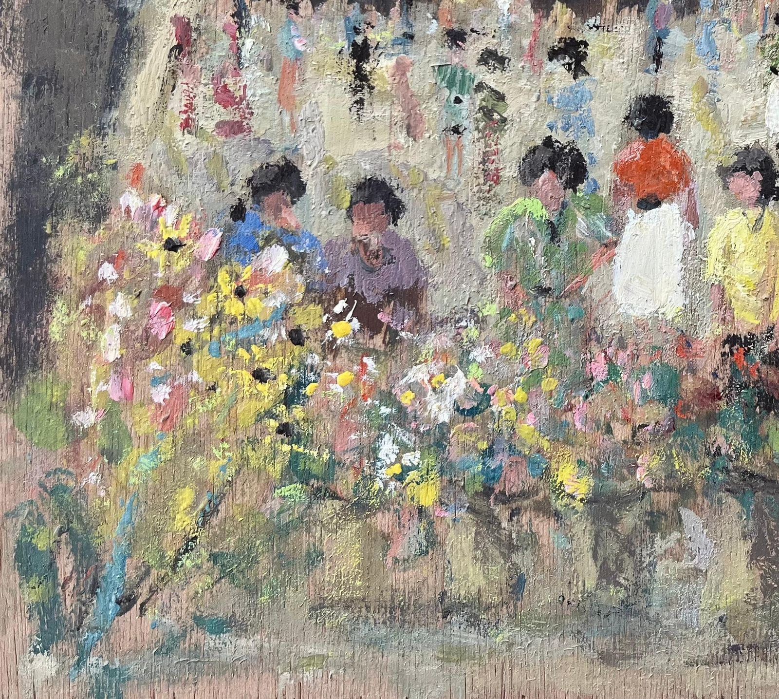 Fanch Lelfrench Impressionist Oil Painting Of A Bustling Flower Market With Figures photo vinterior