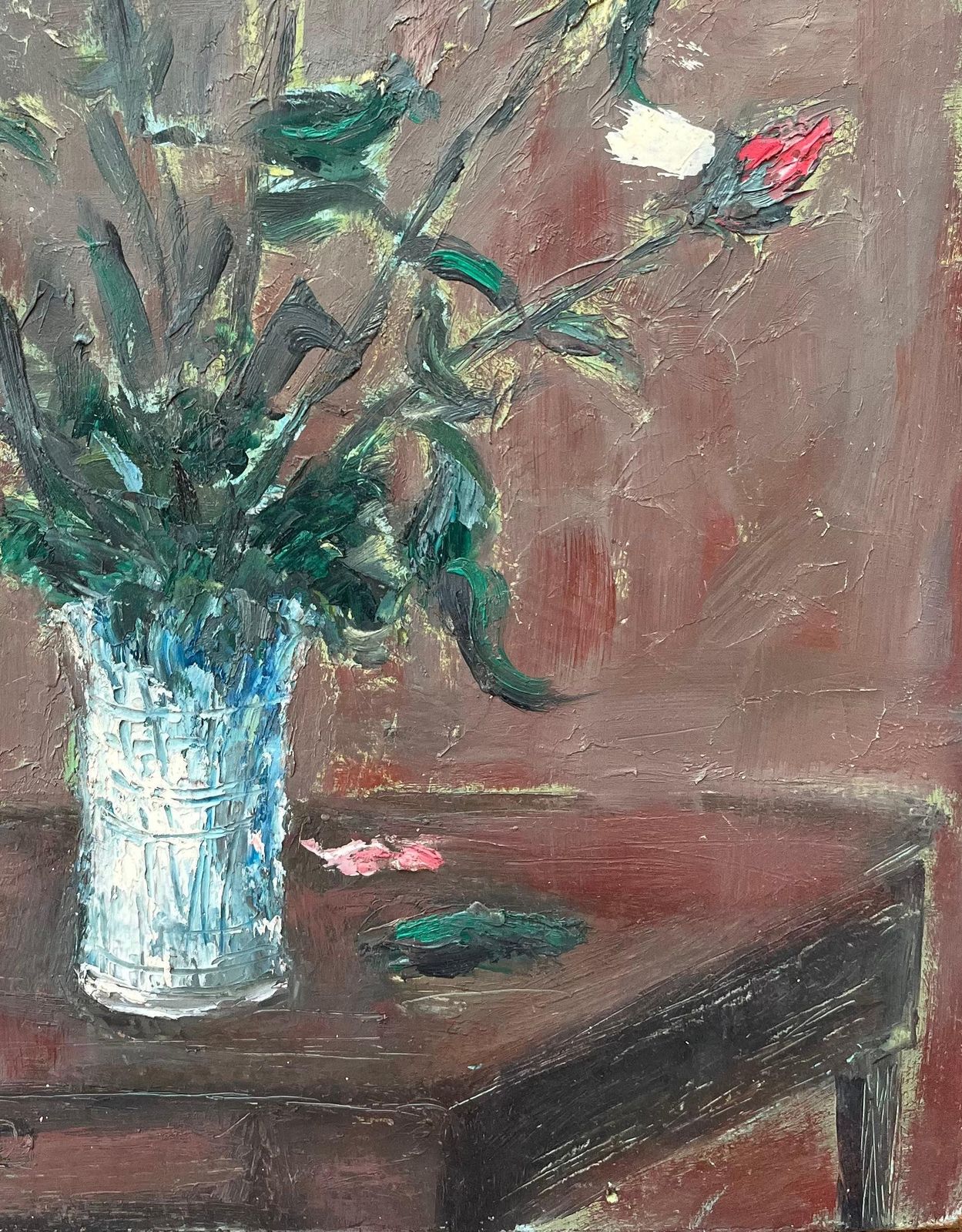 Fanch Lelfrench Impressionist Oil Painting Of Pink Roses In A Glass Vase photo 520.0