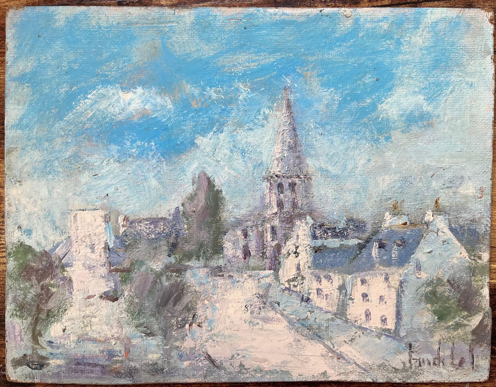 Fanch Lelfrench Impressionist Oil Painting Of Sunlit Village With Church Spire photo furniture
