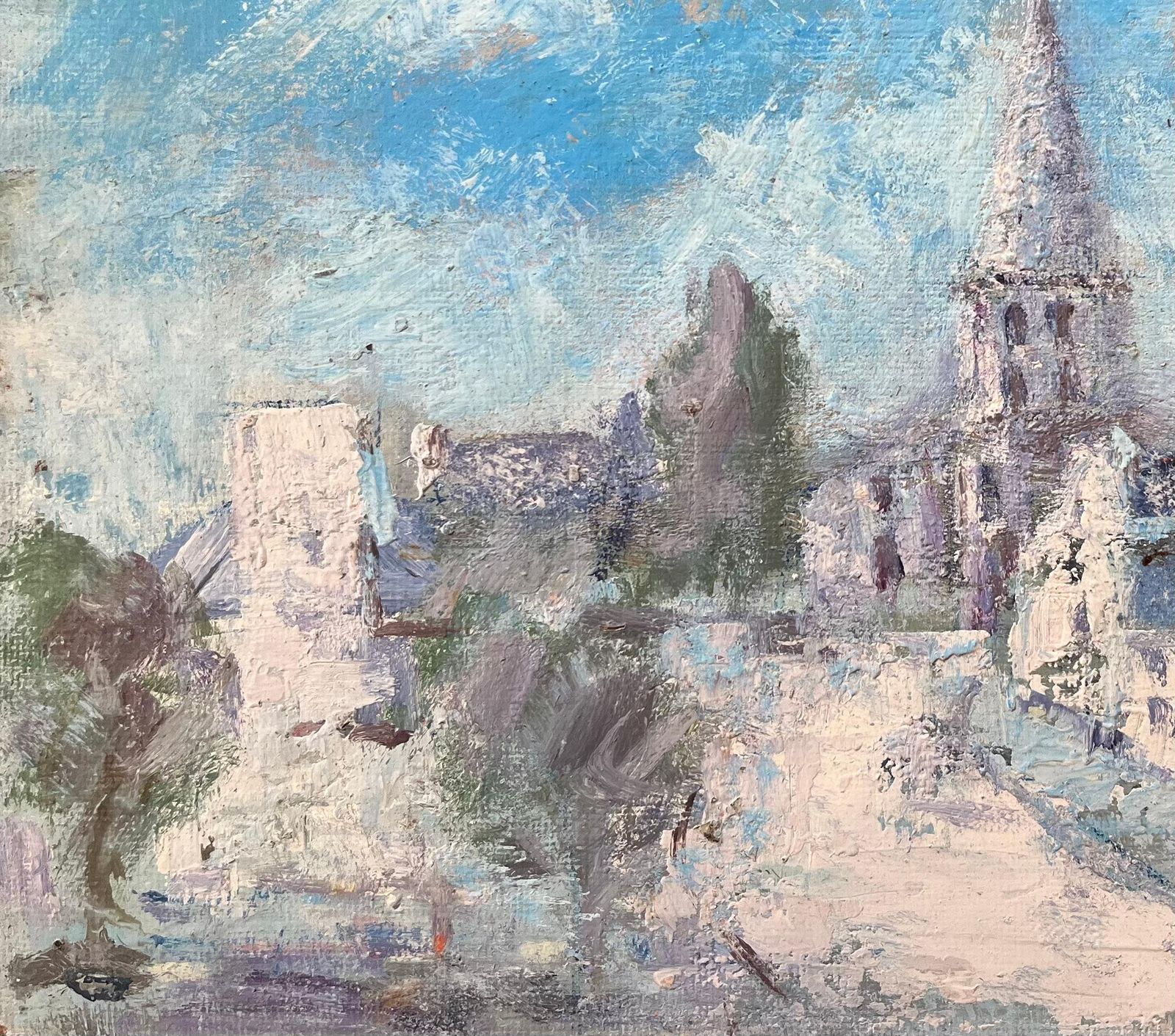 Fanch Lelfrench Impressionist Oil Painting Of Sunlit Village With Church Spire photo Art