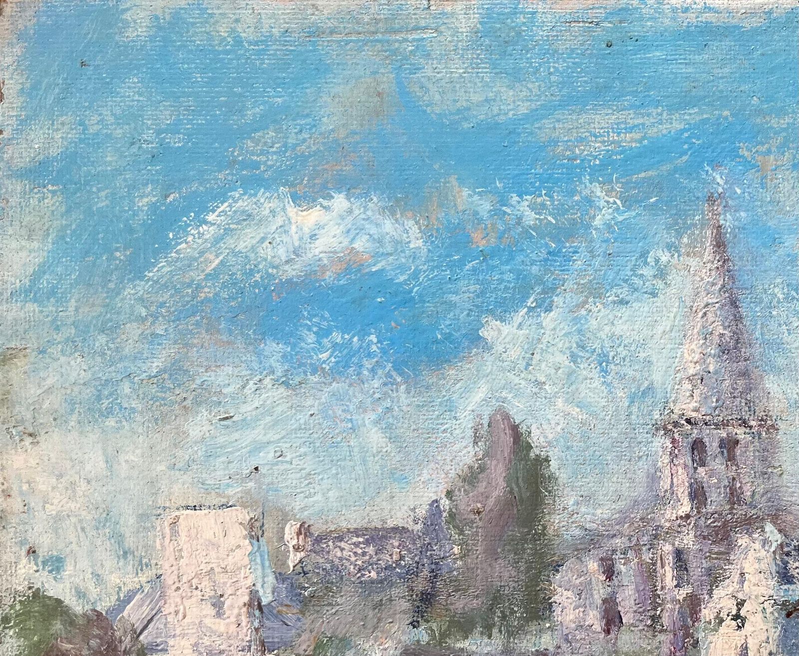 Fanch Lelfrench Impressionist Oil Painting Of Sunlit Village With Church Spire photo vinterior