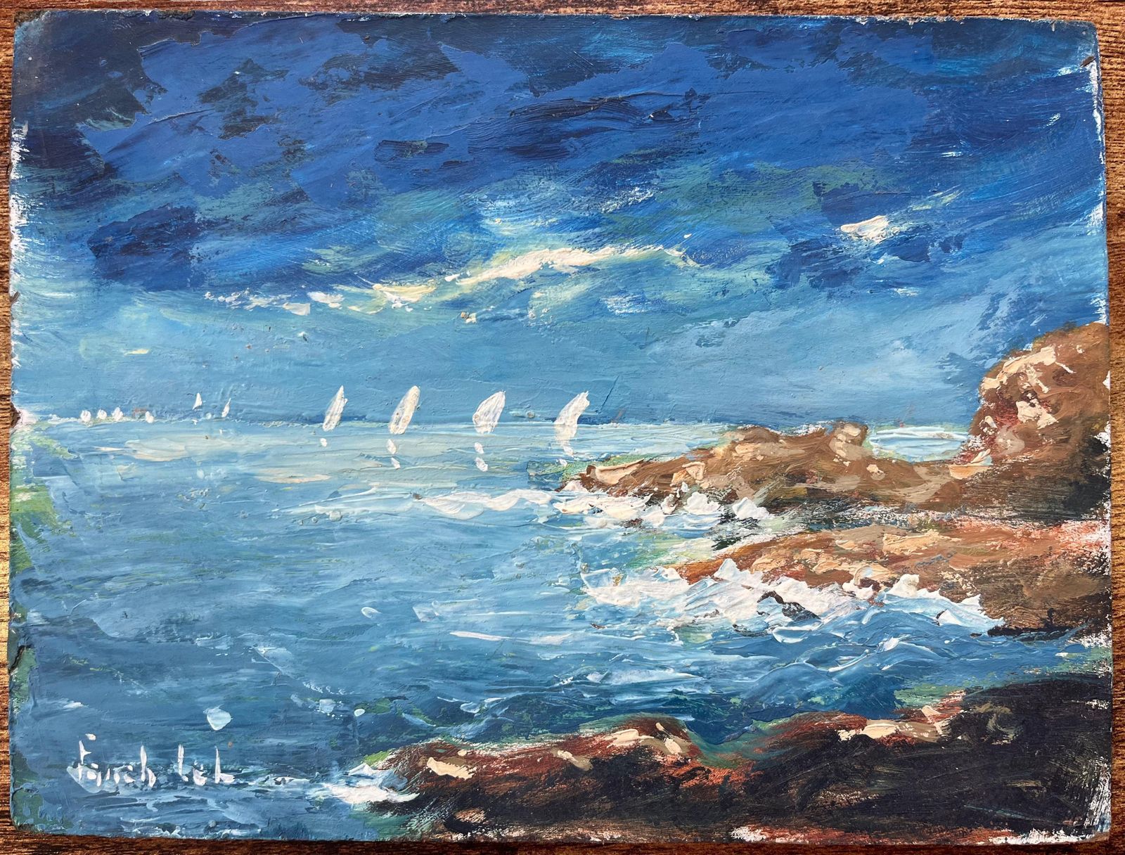Fanch Lelfrench Impressionist Oil Painting Of A Coastal Scene With Sailboats photo furniture