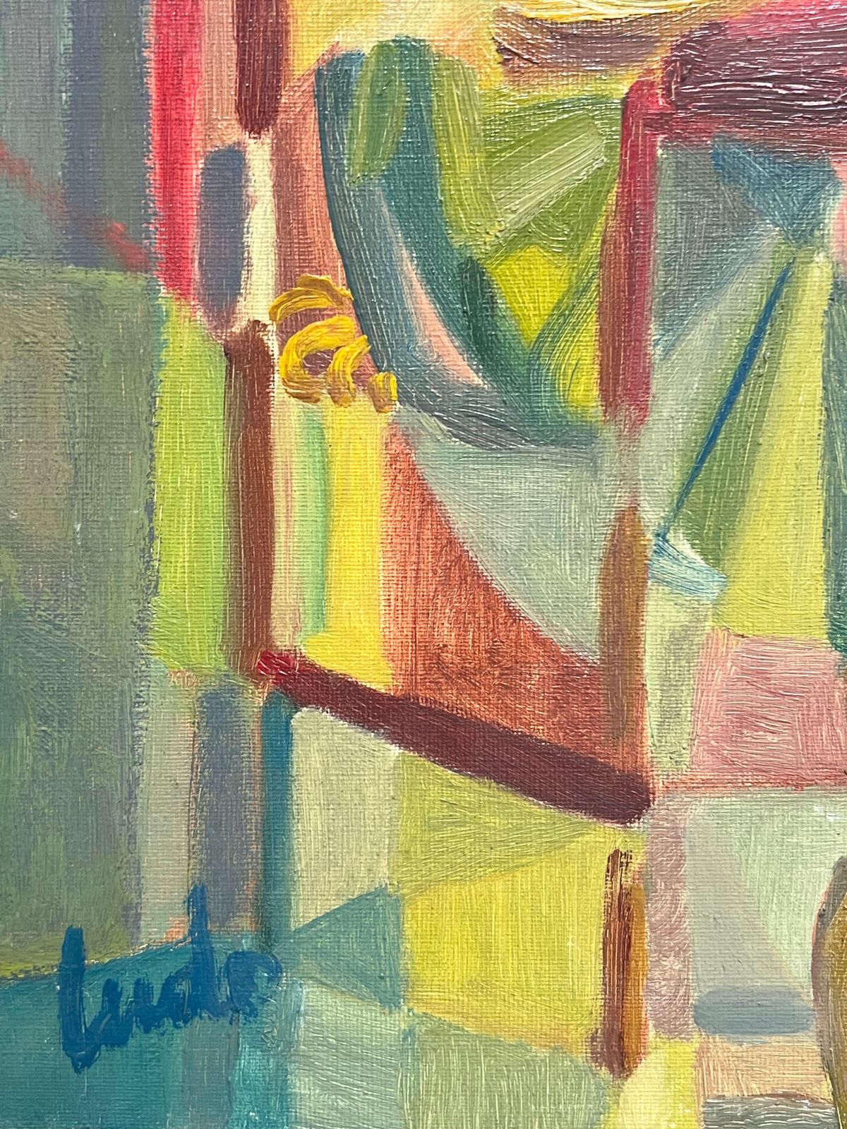 French Schoolcubist Abstract Portrait Of Seated Woman Colorful Geometric Forms French 1950'smid 20th Century photo vinterior