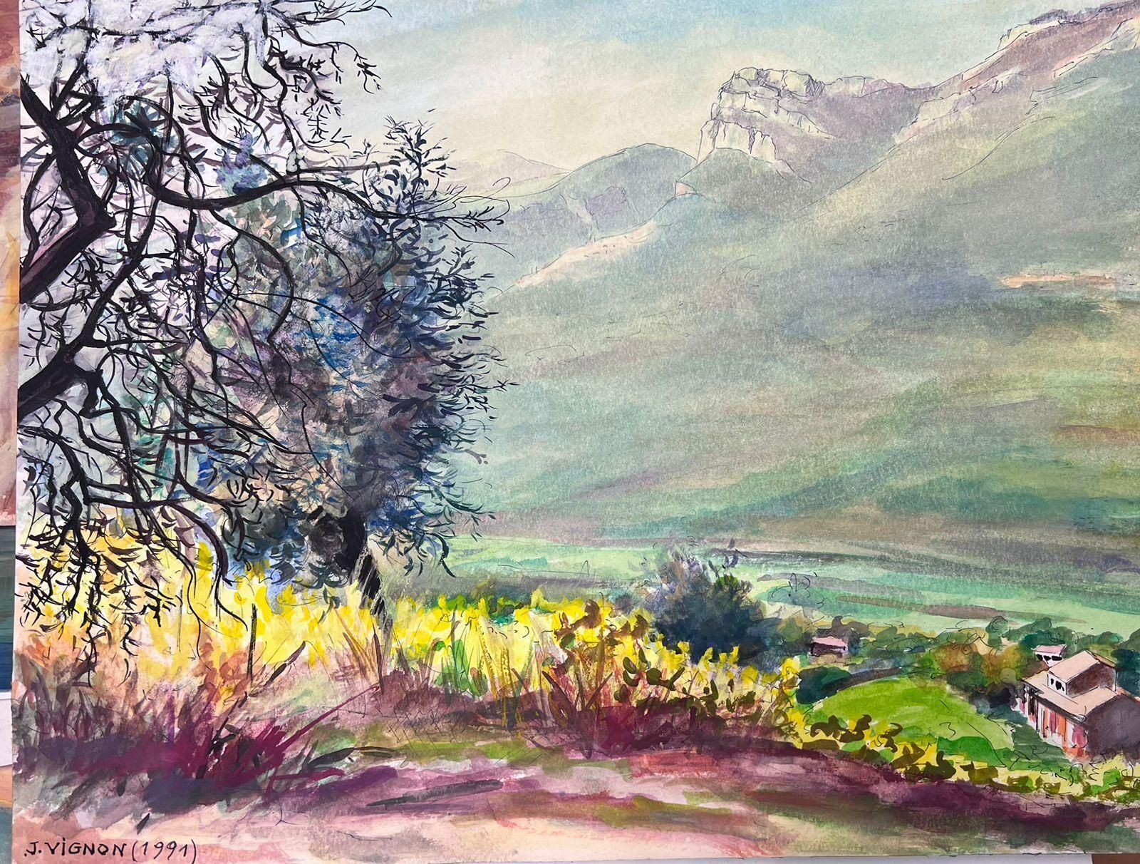 Josine Vignoncaptivating Watercolor Landscape Of A Mountain Valley With Blooming Trees1999 photo furniture