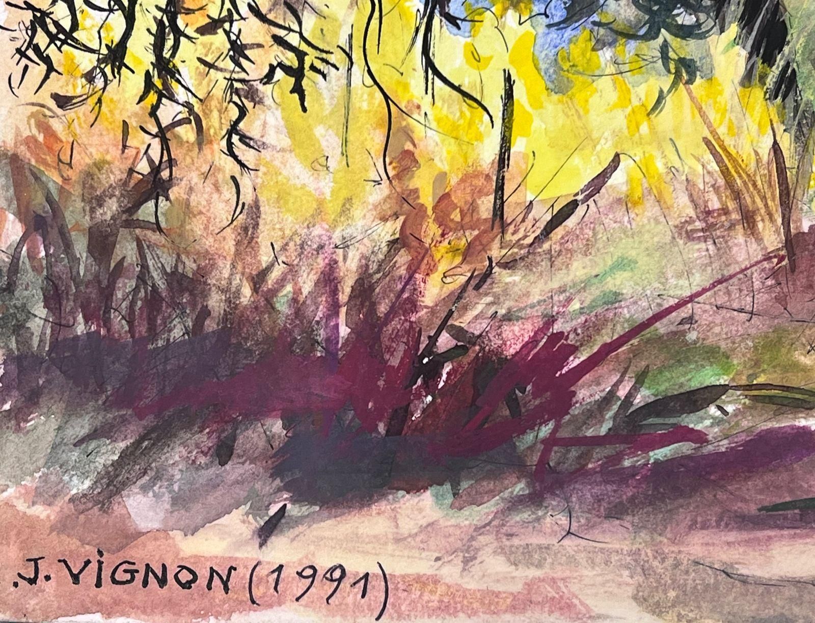 Josine Vignoncaptivating Watercolor Landscape Of A Mountain Valley With Blooming Trees1999 photo for sale
