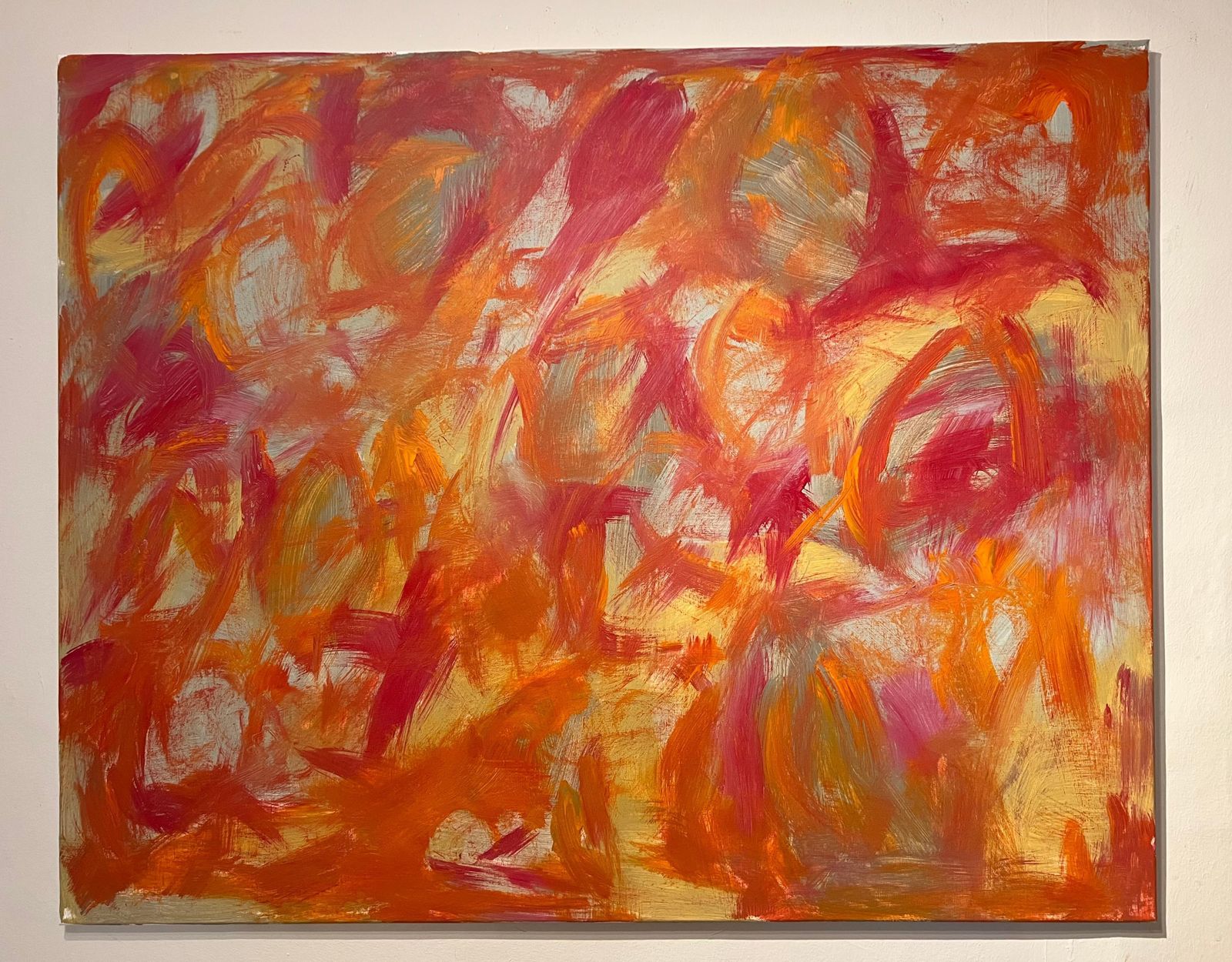 Sally Bradshawbritish Abstract Painting Contemporary Bold Autumnal Colours Of Orange And Pinkc.2024 photo furniture