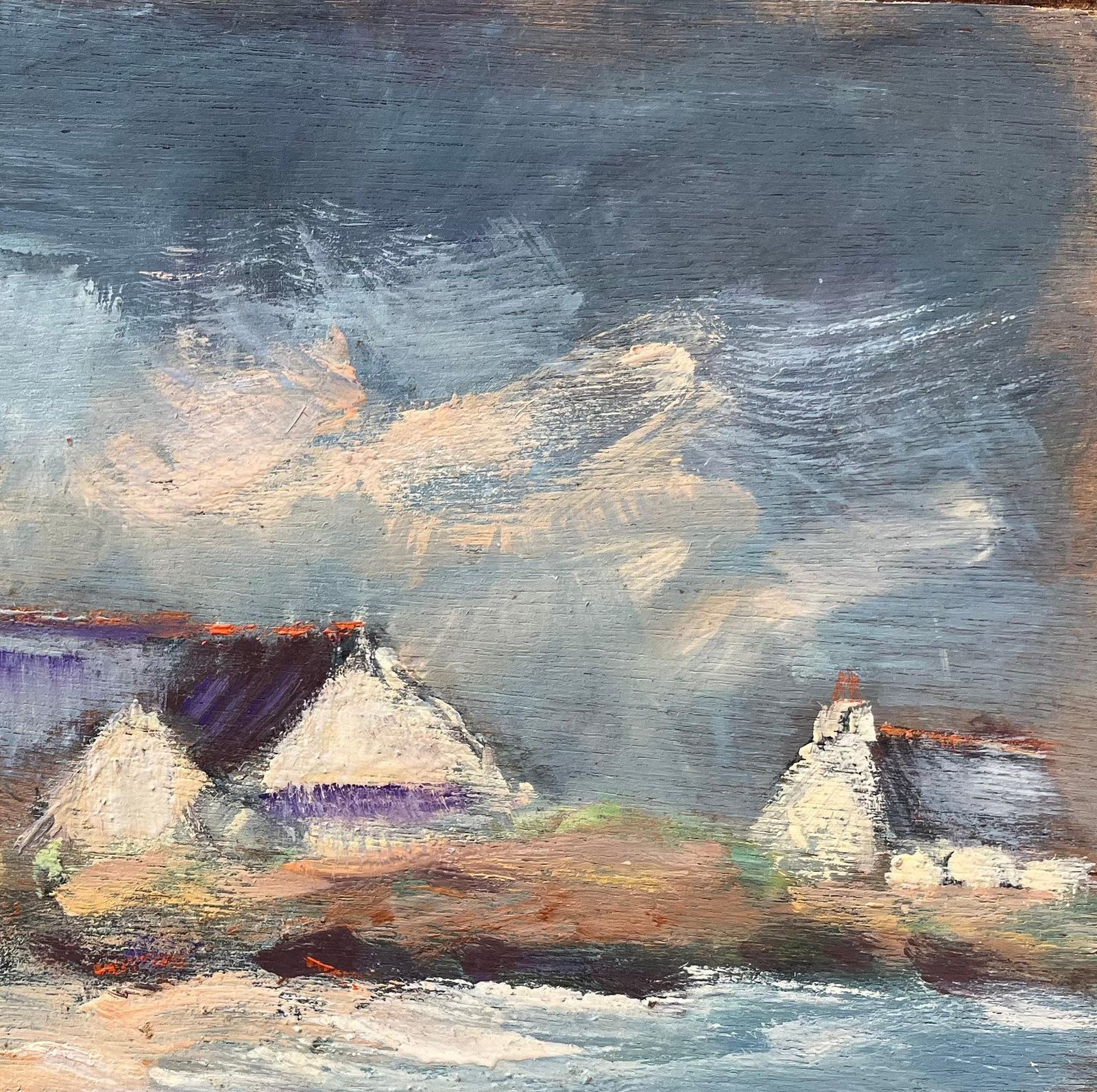 Fanch Lelfrench Impressionist Oil Painting Of Coastal Village Church At Dusk photo Art