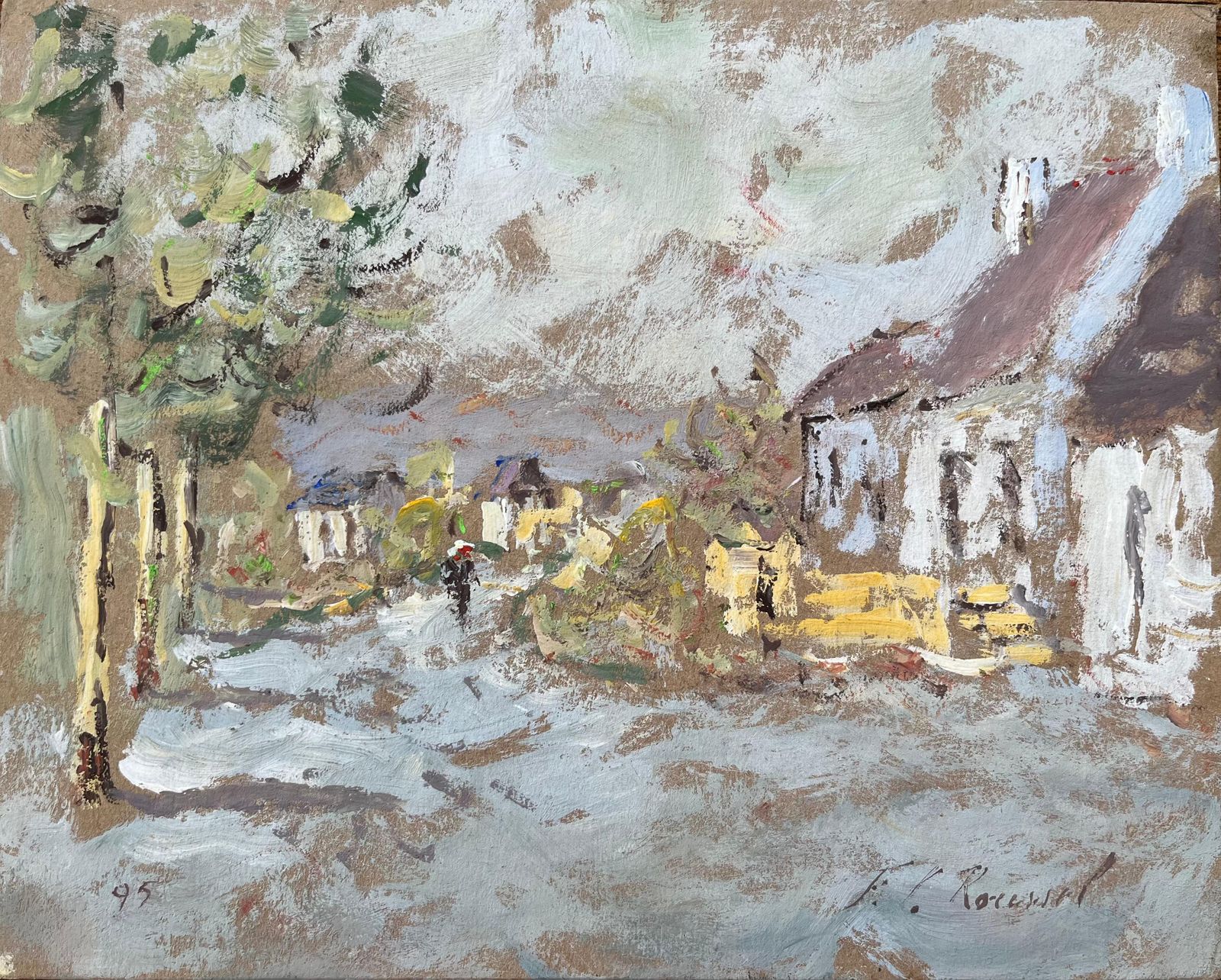 F.T Rousselimpressionist Oil Painting Of A Village Street Scene1995