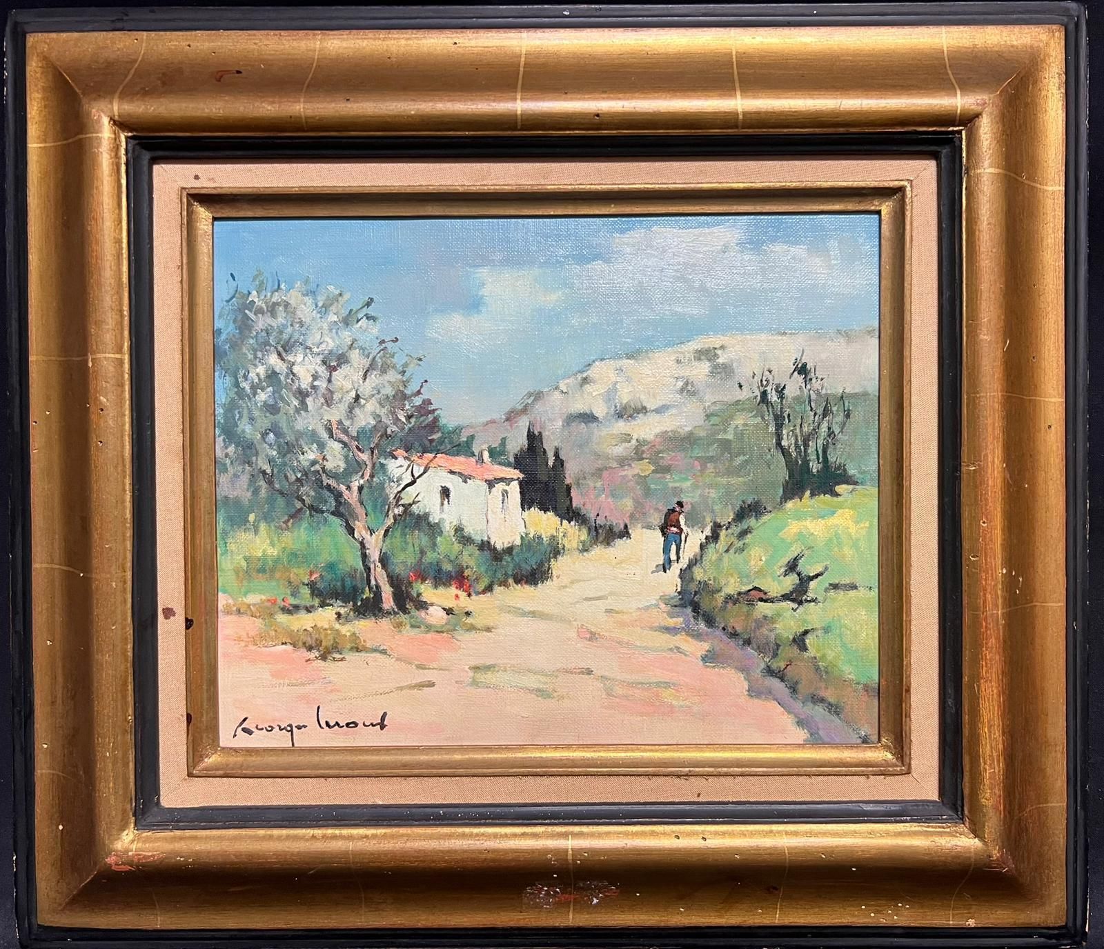 Georges Lerouxles Alpilles Provençal Landscape With Figure Walking On Path Signed French Oilmid 20th Century