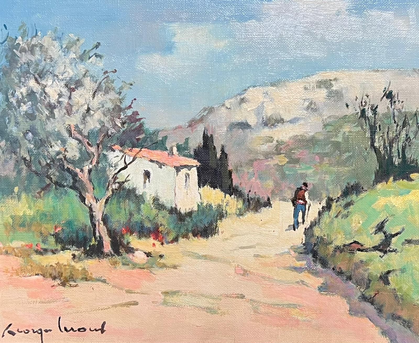 Georges Lerouxles Alpilles Provençal Landscape With Figure Walking On Path Signed French Oilmid 20th Century photo furniture