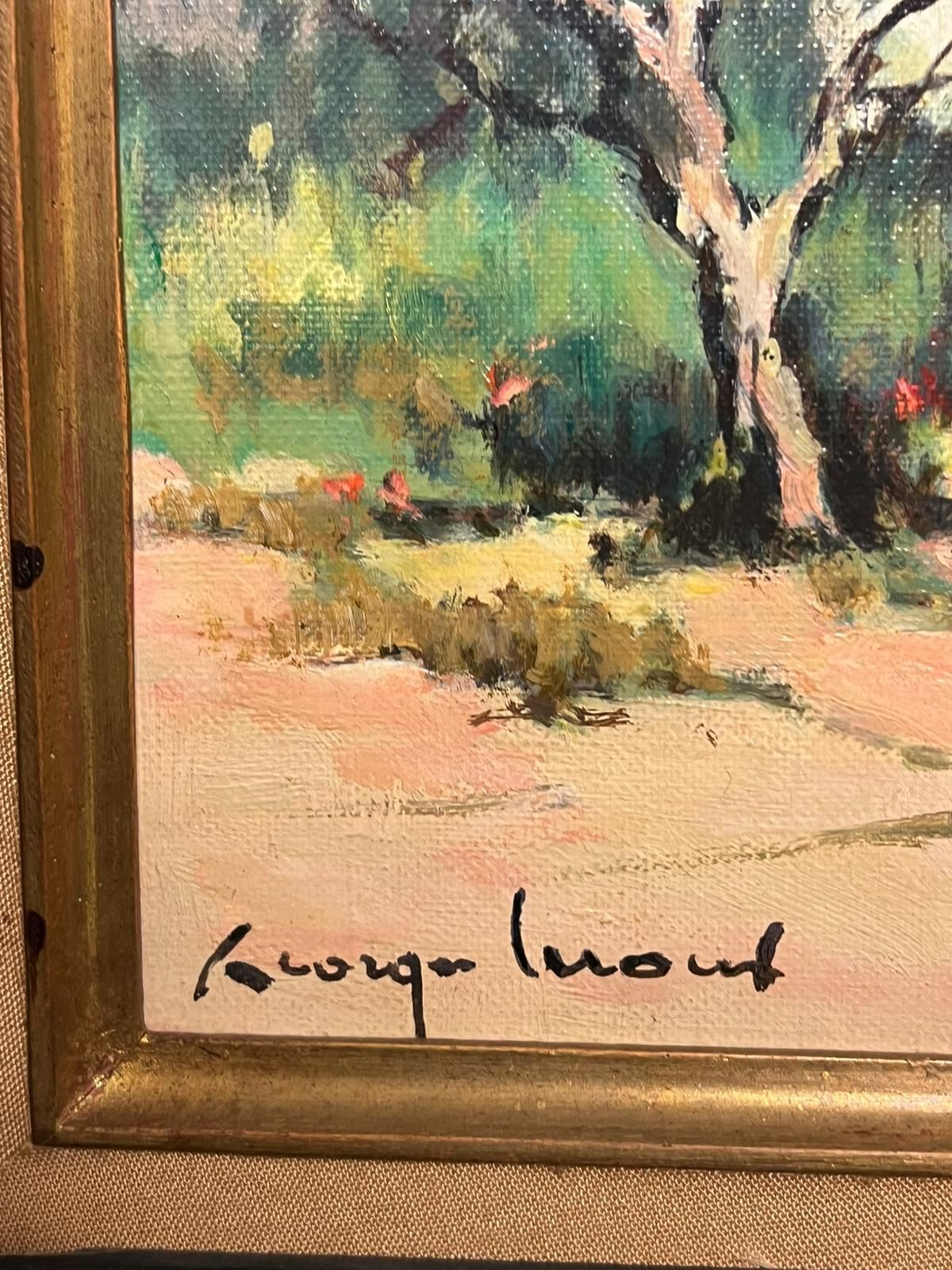 Georges Lerouxles Alpilles Provençal Landscape With Figure Walking On Path Signed French Oilmid 20th Century photo Art